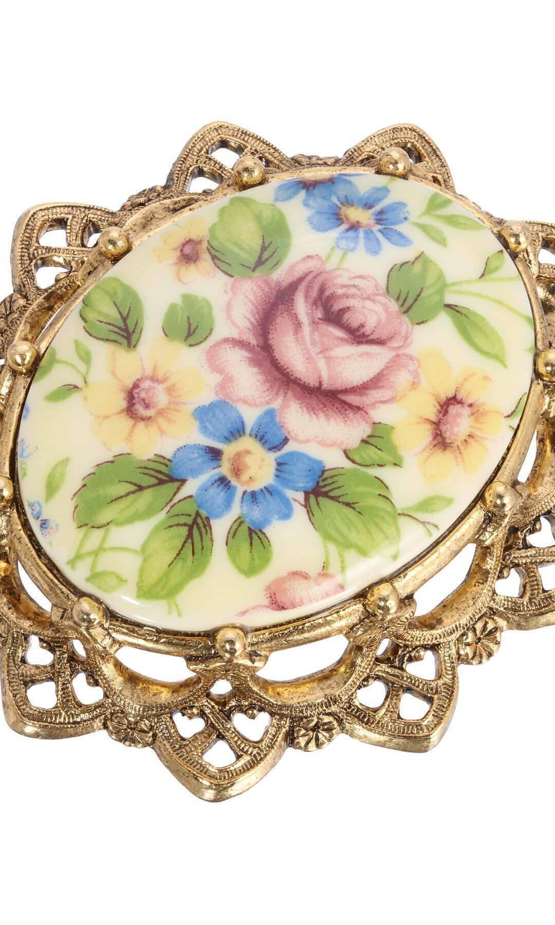 1928 Jewelry Vintage Floral Decal Filigree Brooch