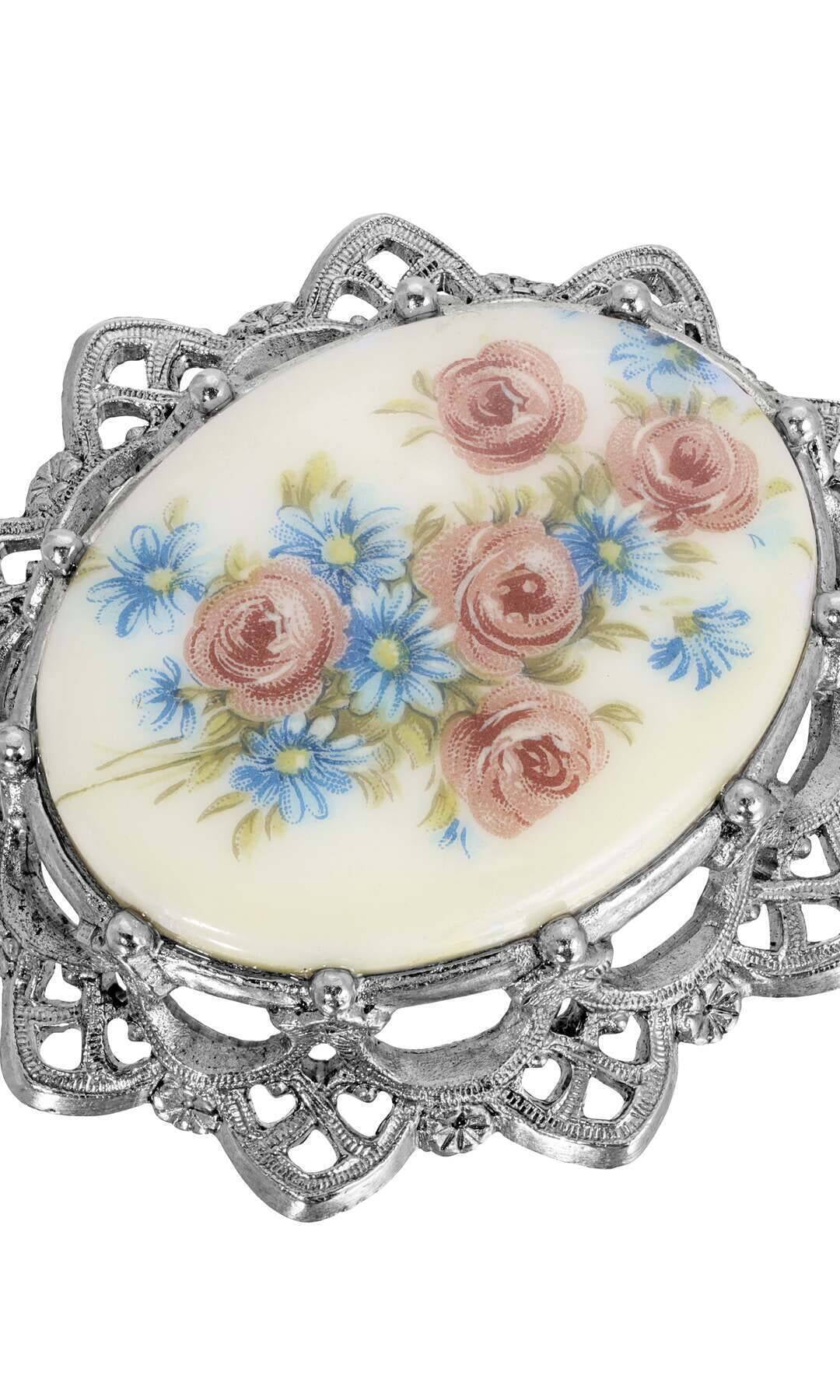 1928 Jewelry Vintage Floral Decal Filigree Brooch