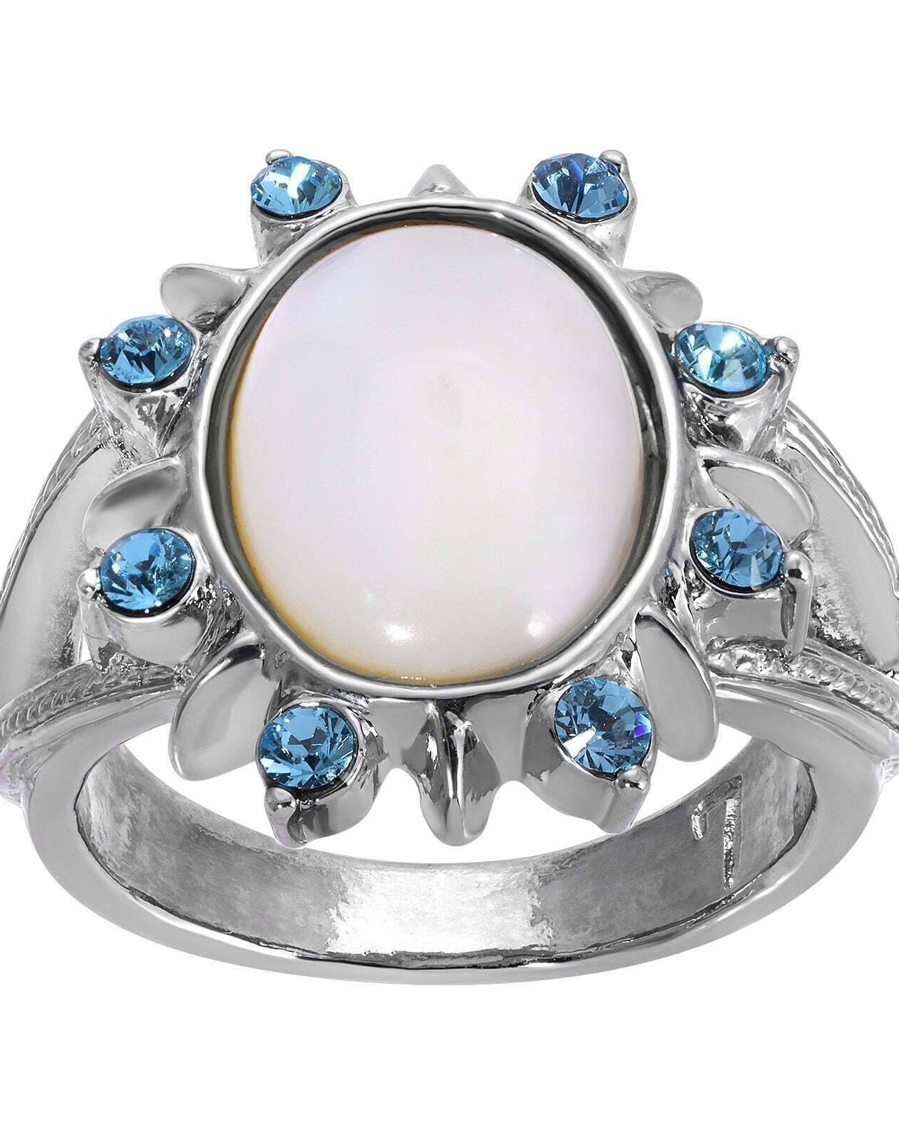 1928 Jewelry Aquamarine Crystal Crystal Mother Of Pearl Ring Size 7