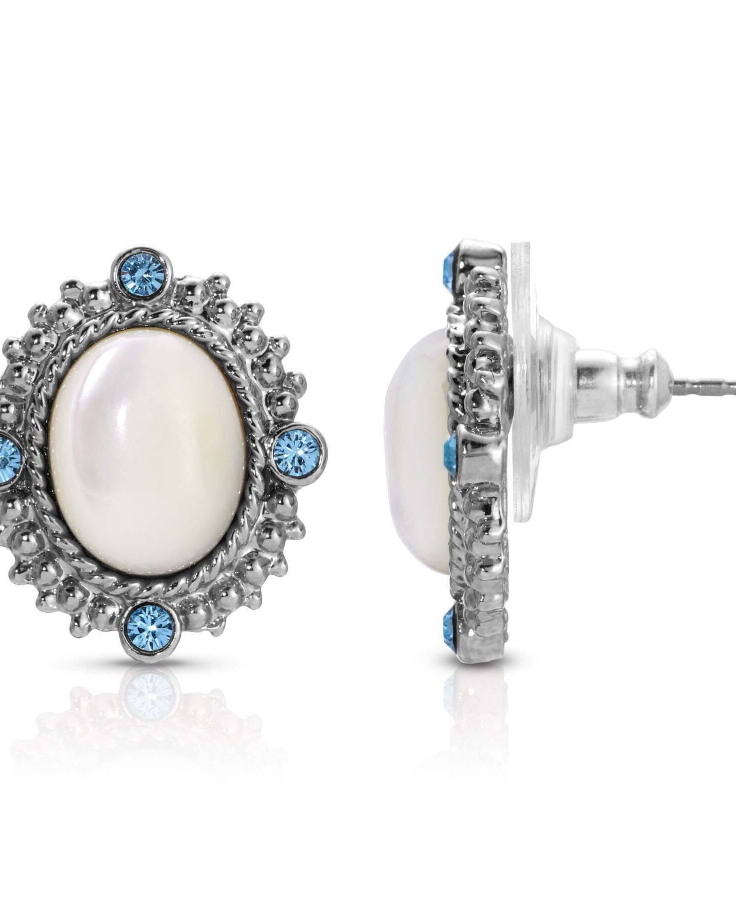 1928 Jewelry Aquamarine Crystal Mother Of Pearl Post Earrings