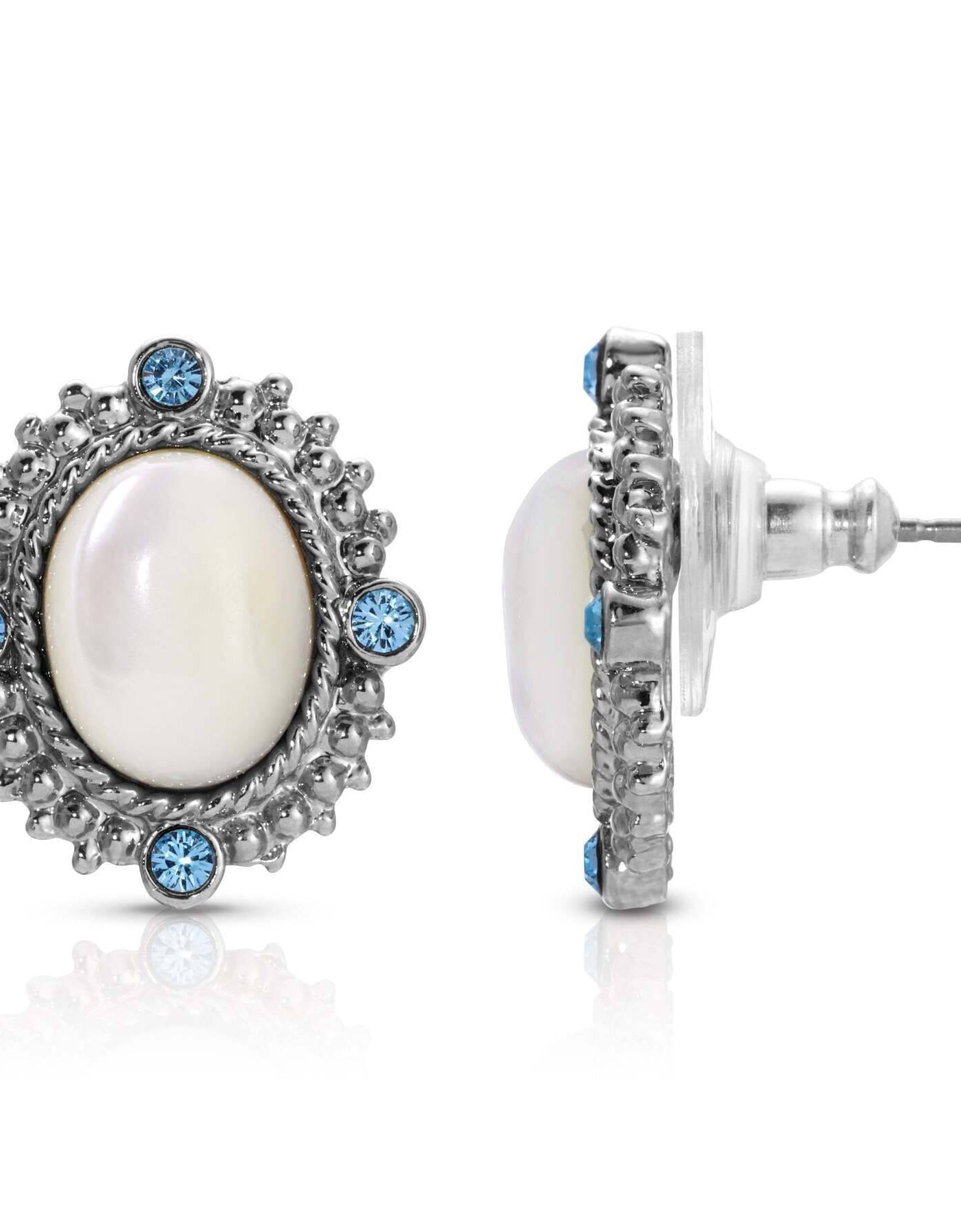 1928 Jewelry Aquamarine Crystal Mother Of Pearl Post Earrings
