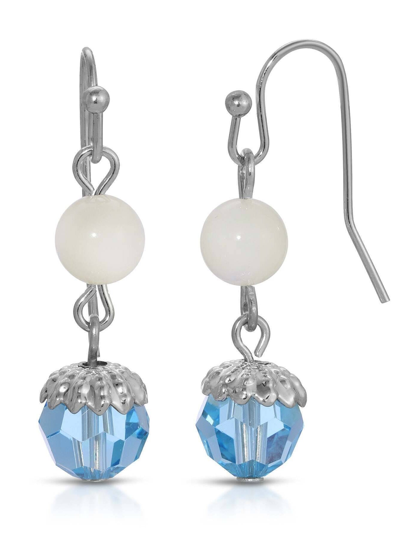 1928 Jewelry Aquamarine Crystal Mother Of Pearl Drop Bead Earrings