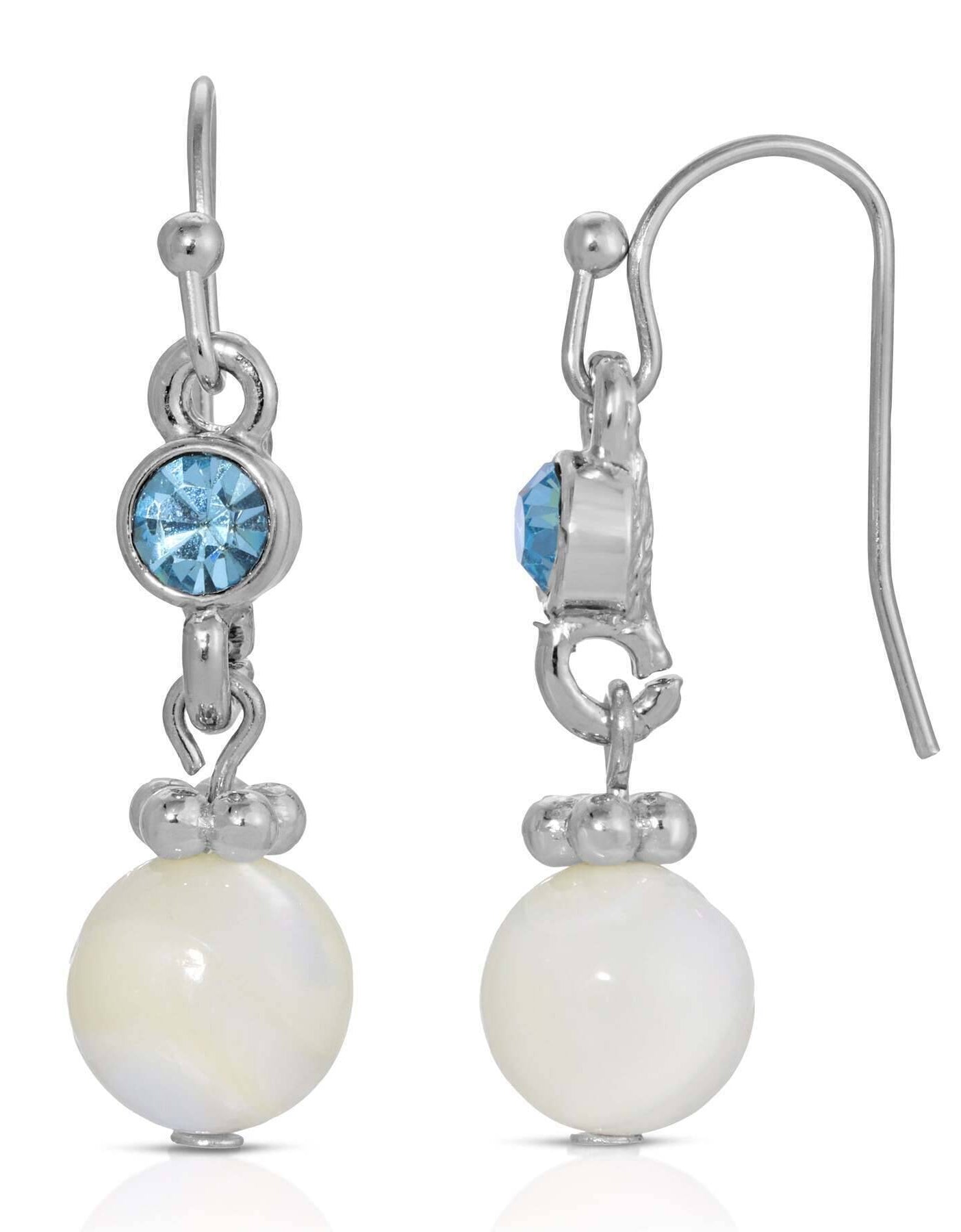 1928 Jewelry Aquamarine Crystal Mother Of Pearl Dangle Earrings