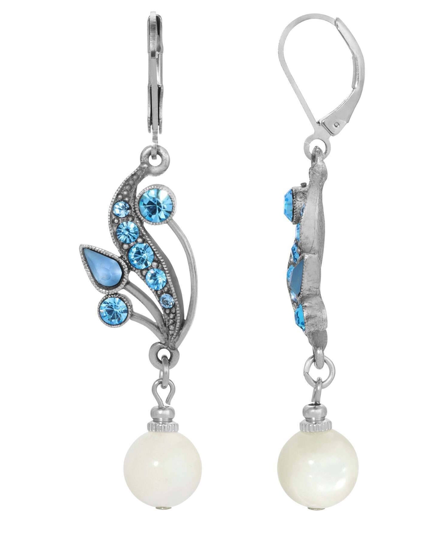 1928 Jewelry Aquamarine Crystal Mother Of Pearl Drop Earrings