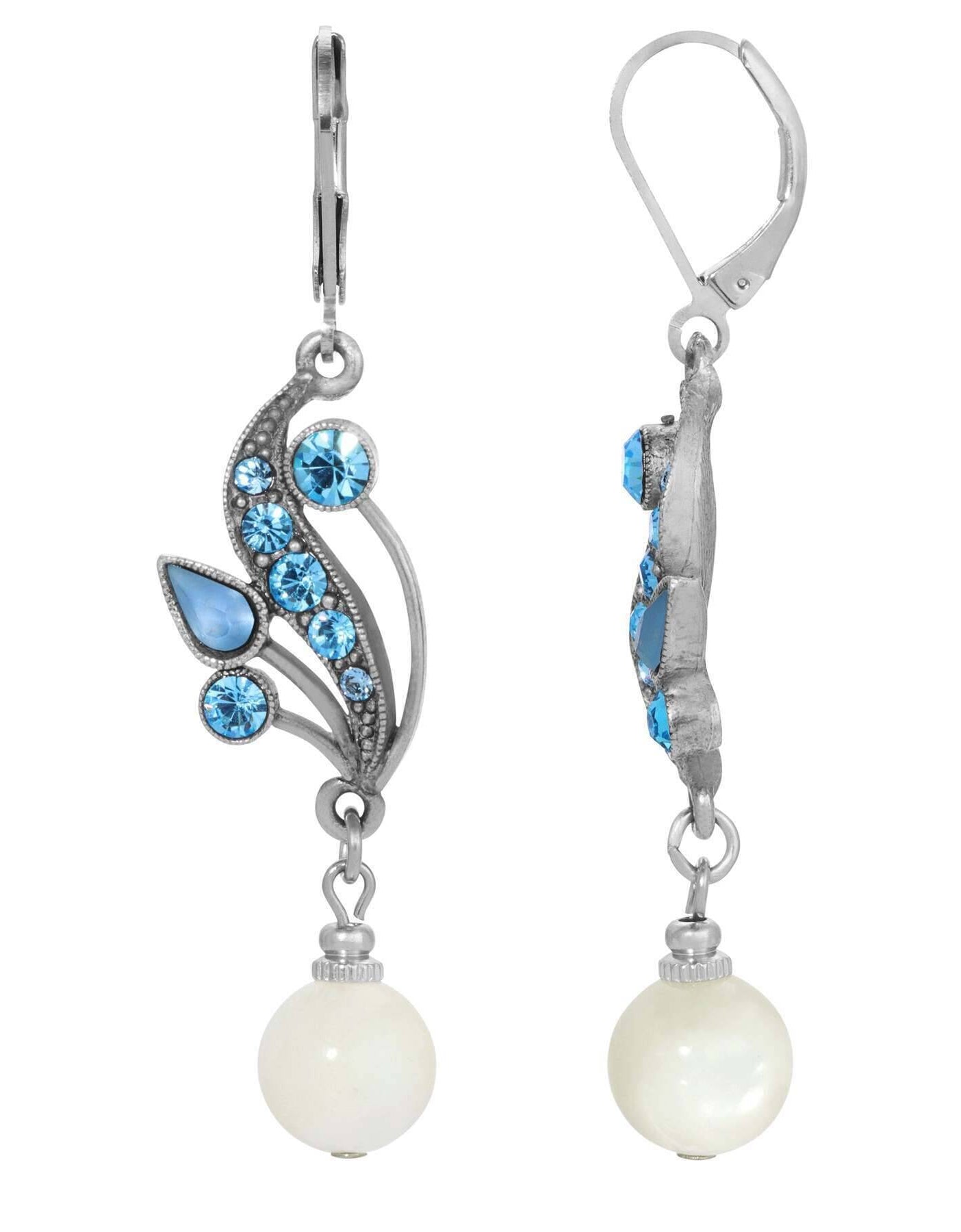 1928 Jewelry Aquamarine Crystal Mother Of Pearl Drop Earrings