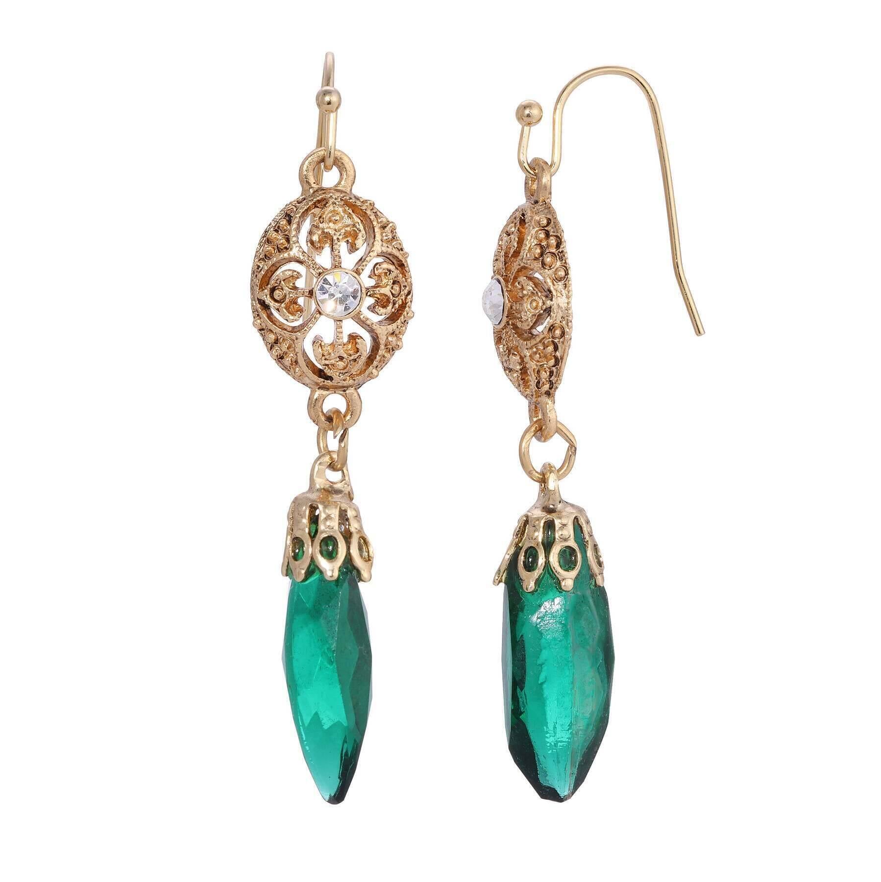 1928 Jewelry Icicle Drop Oval Filigree Crystal Accent Drop Earrings