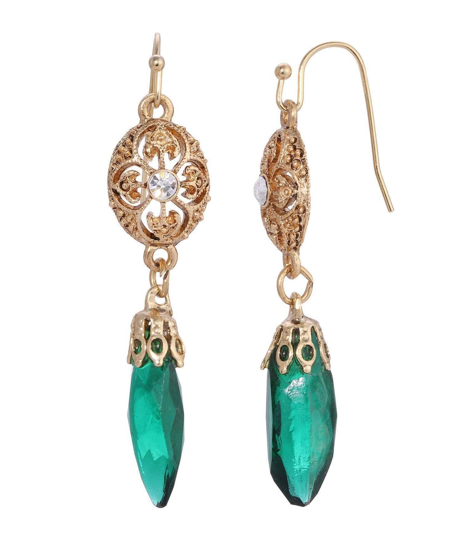 1928 Jewelry Icicle Drop Oval Filigree Crystal Accent Drop Earrings