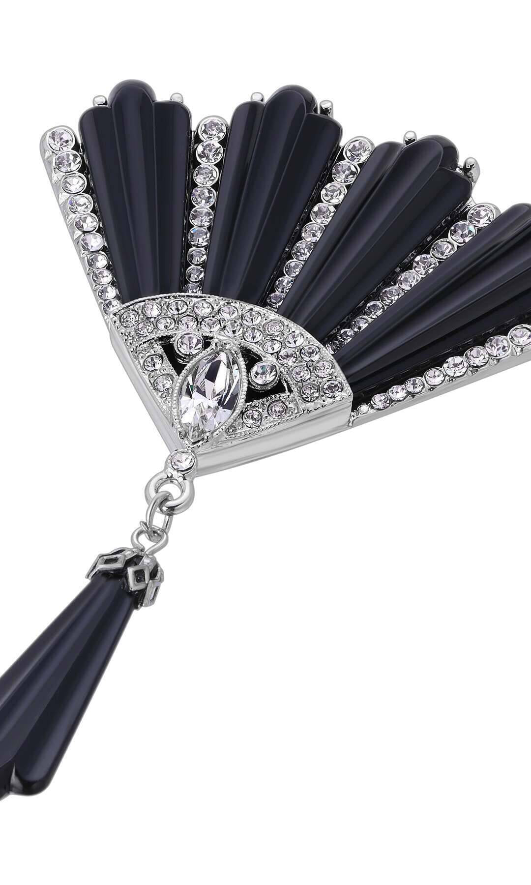 1928 Jewelry Deco Fantasy Crystal & Black Stone Statement Brooch Pin