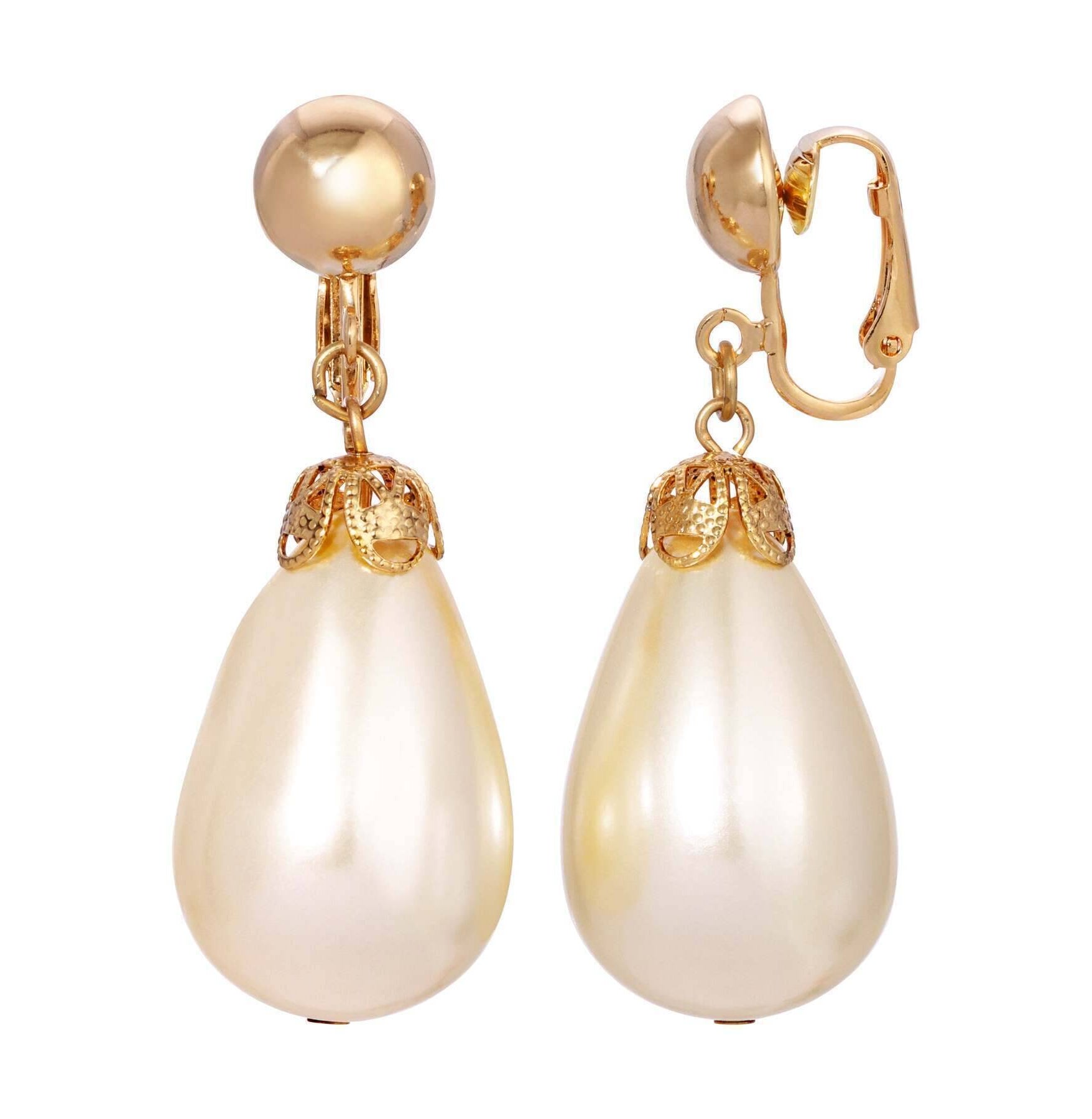 1928 Jewelry Faux Pearl Teardrop Clip On Earrings