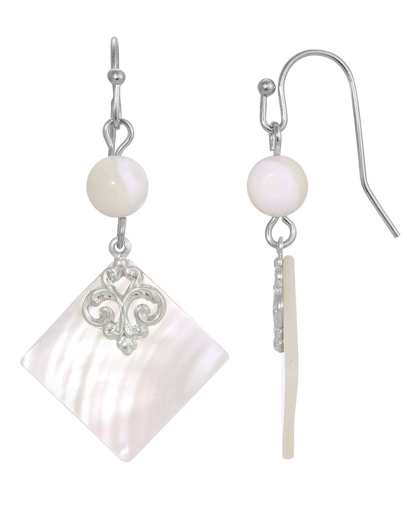 1928 Jewelry Mother of Pearl Shell & Bead Drop Earrings