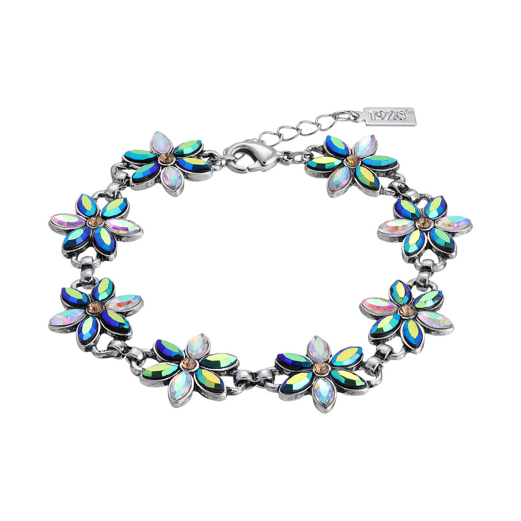 Blue Iridescent AB Glass Flower Bracelet