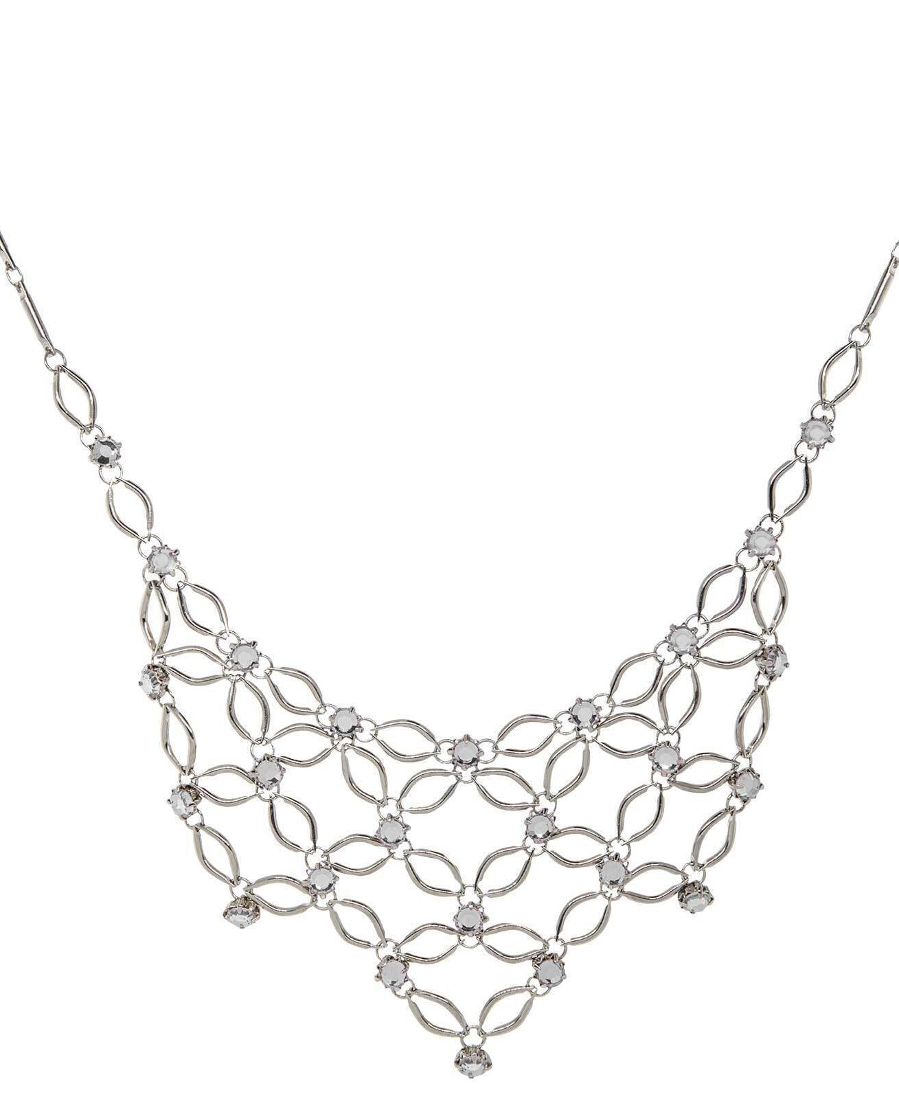 1928 Jewelry Bloom Crystal Statement Bib Necklace 16" + 3" Extender