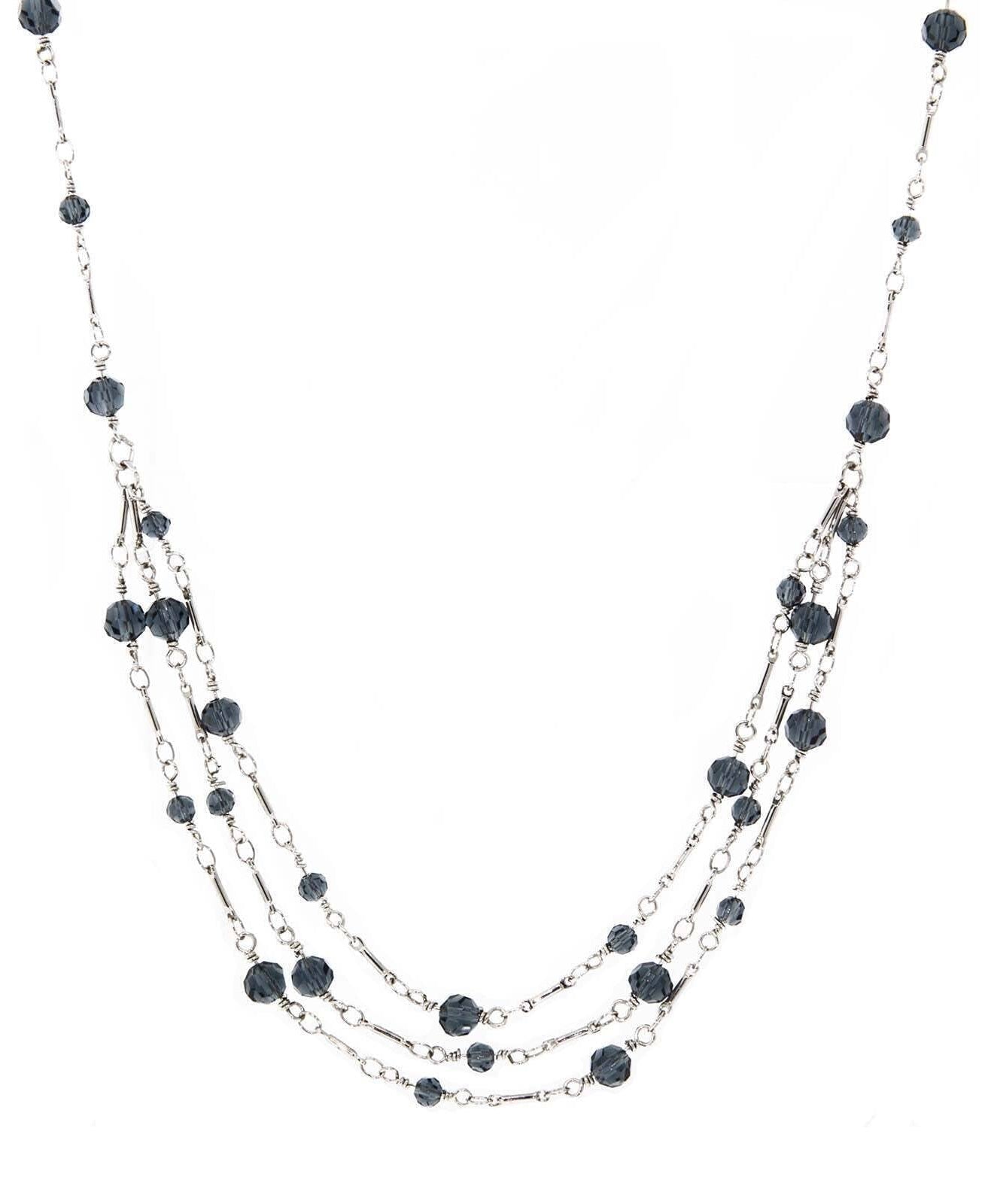 1928 Jewelry Blue Bead 3 Strand Necklace 16" + 3" Extender