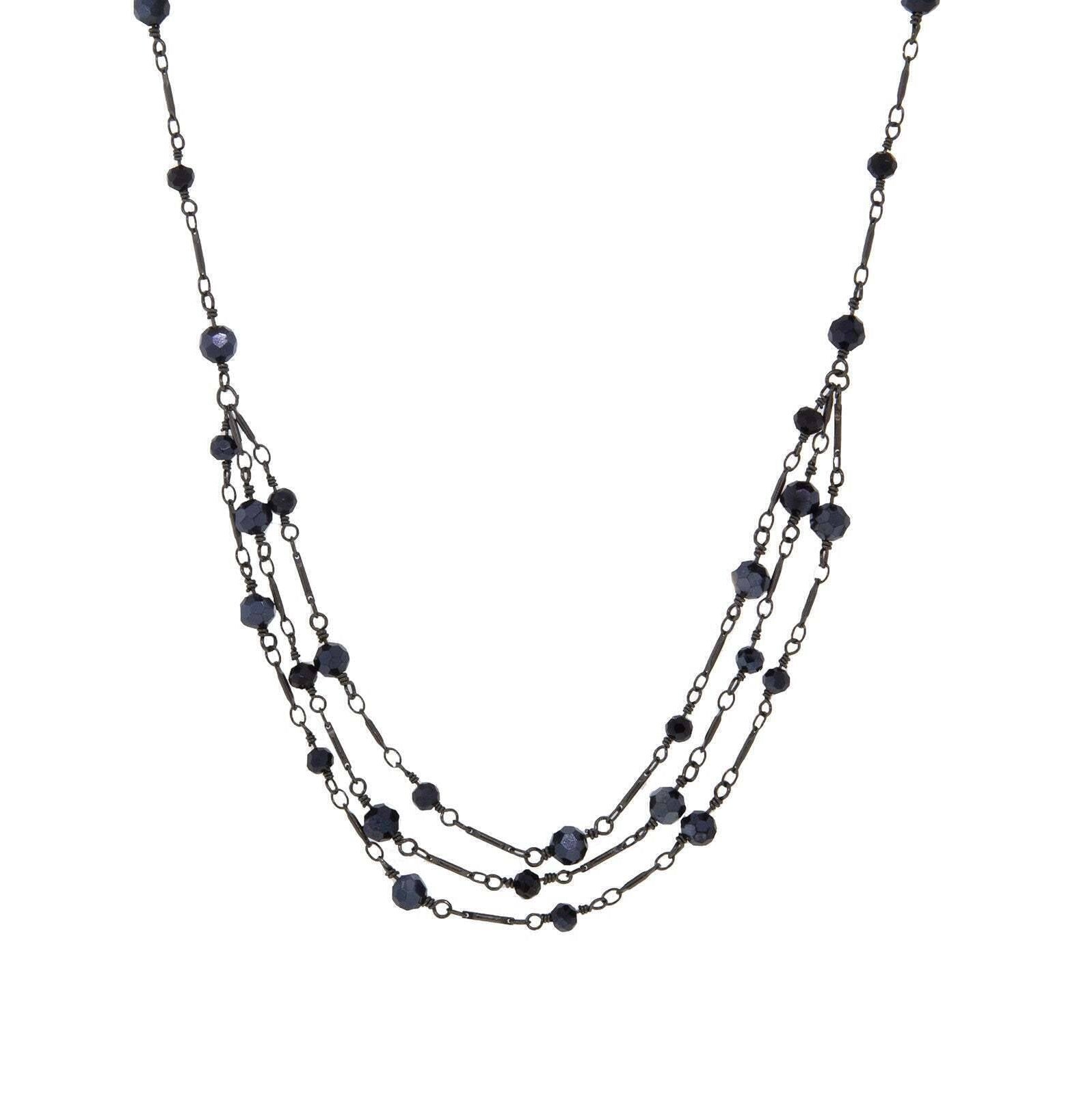 1928 Jewelry Hematite Beaded 3 Row Strand Necklace 16" + 3" Extender