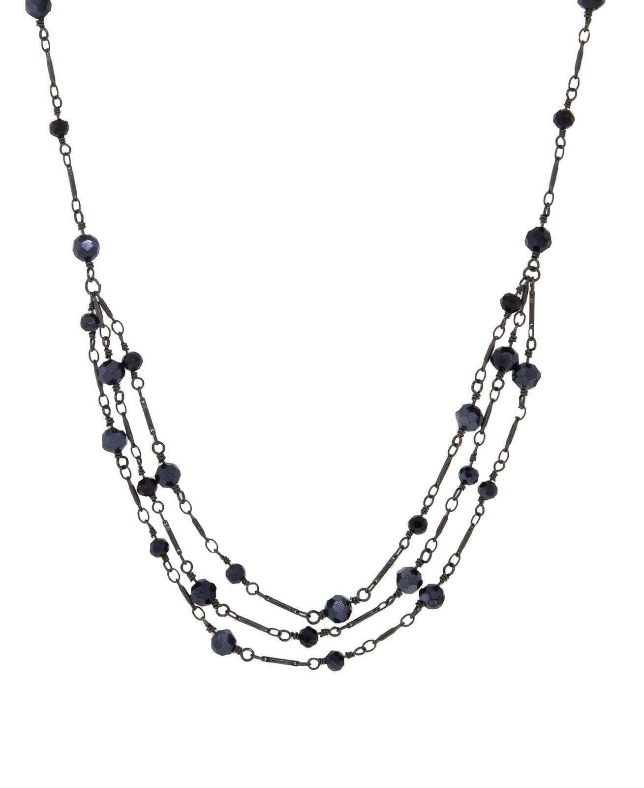 1928 Jewelry Hematite Beaded 3 Row Strand Necklace 16" + 3" Extender