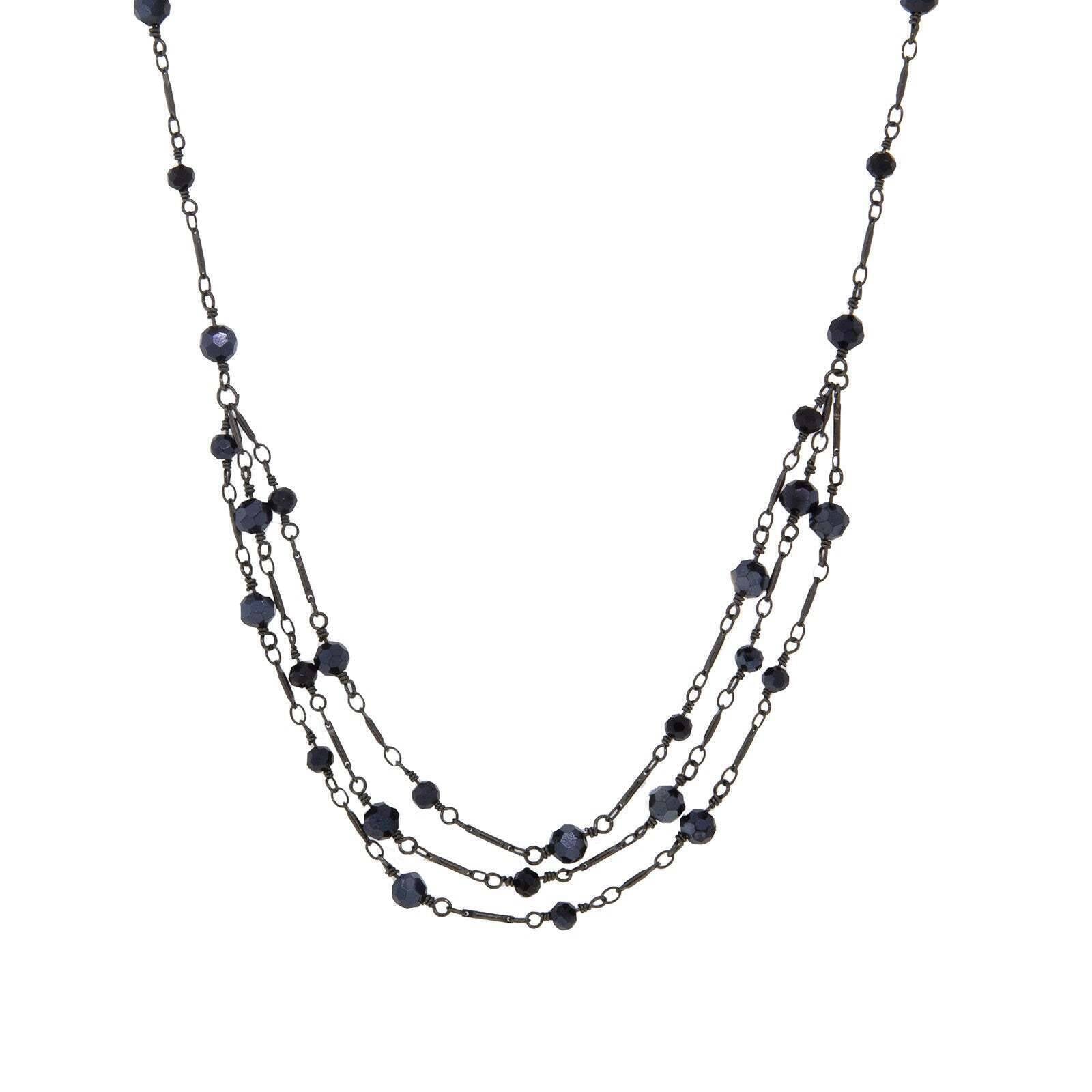 1928 Jewelry Hematite Beaded 3 Row Strand Necklace 16" + 3" Extender