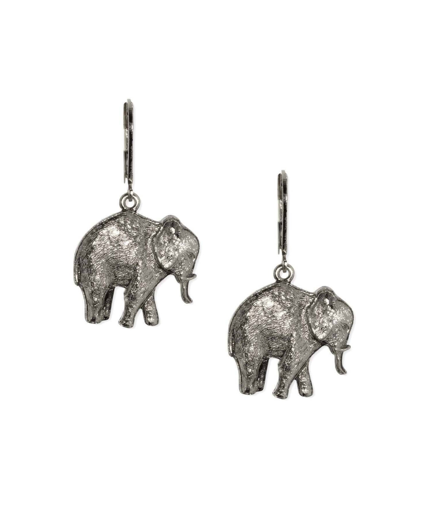 1928 Jewelry Pewter Elephant Drop Earrings