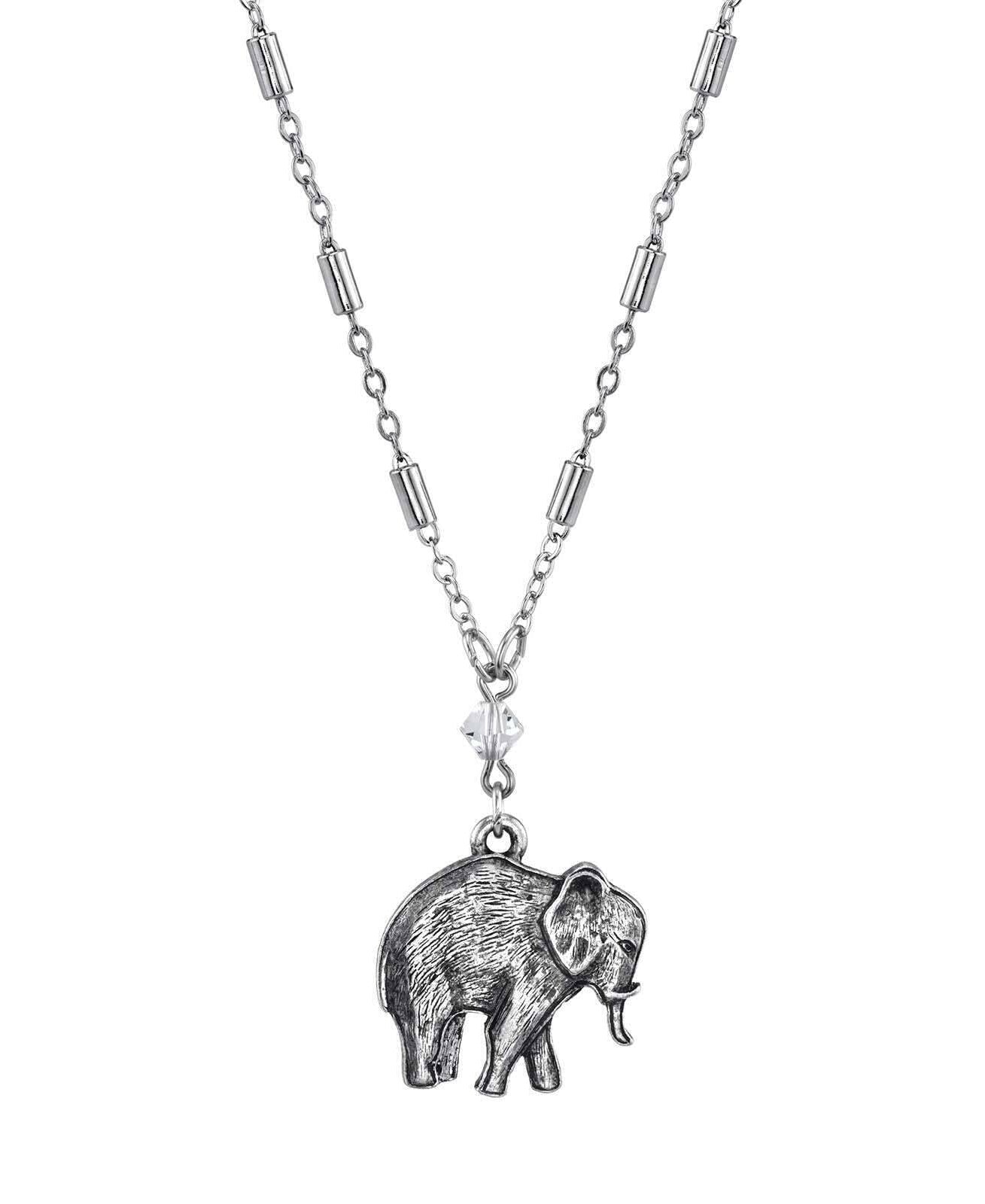 1928 Jewelry Pewter Elephant Drop Chain Pendant Necklace 16" + 3" Extender