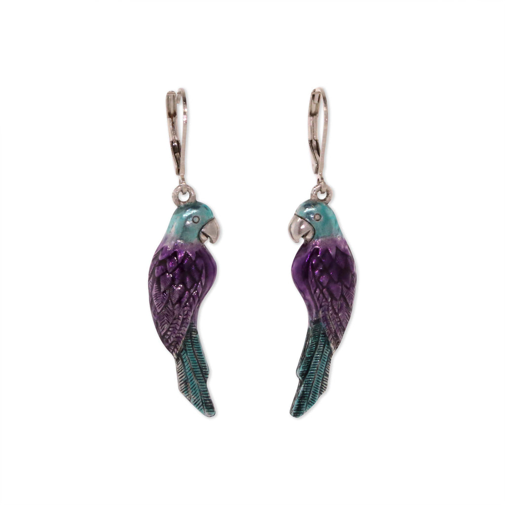 Neotropic Exotic Purple & Aqua Parrot Drop Earrings