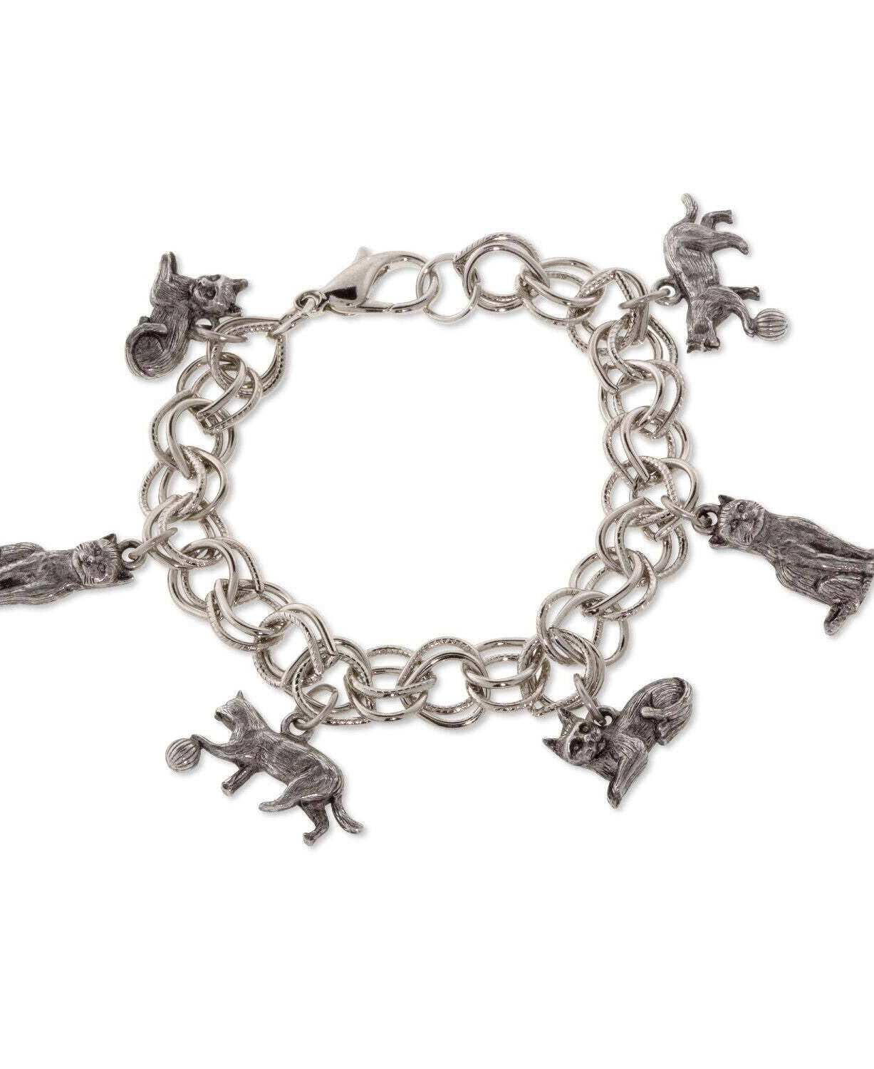 1928 Jewelry Pewter 6 Cat Charm Bracelet