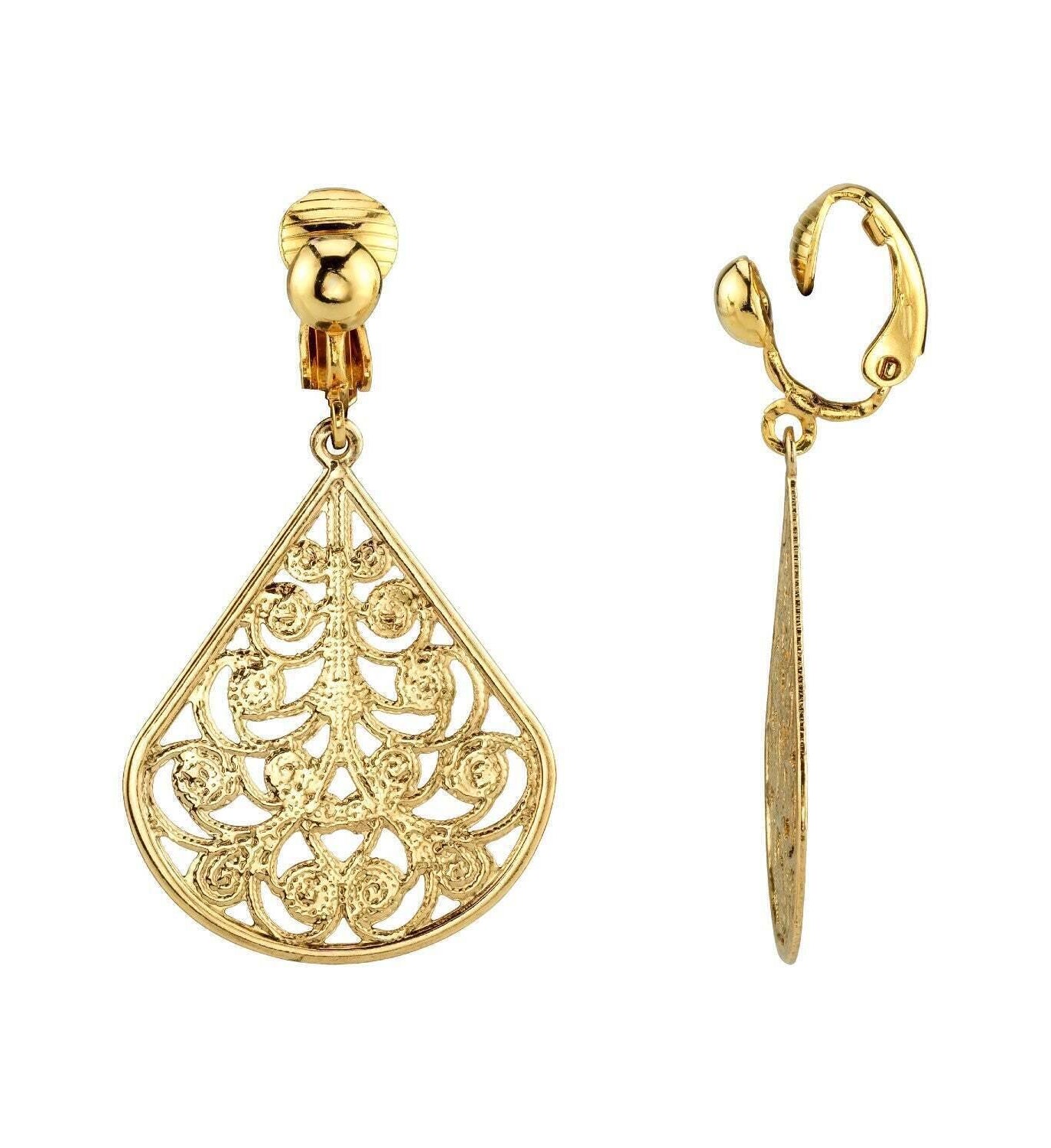 1928 Jewelry Filigree Teardrop Clip On Earrings