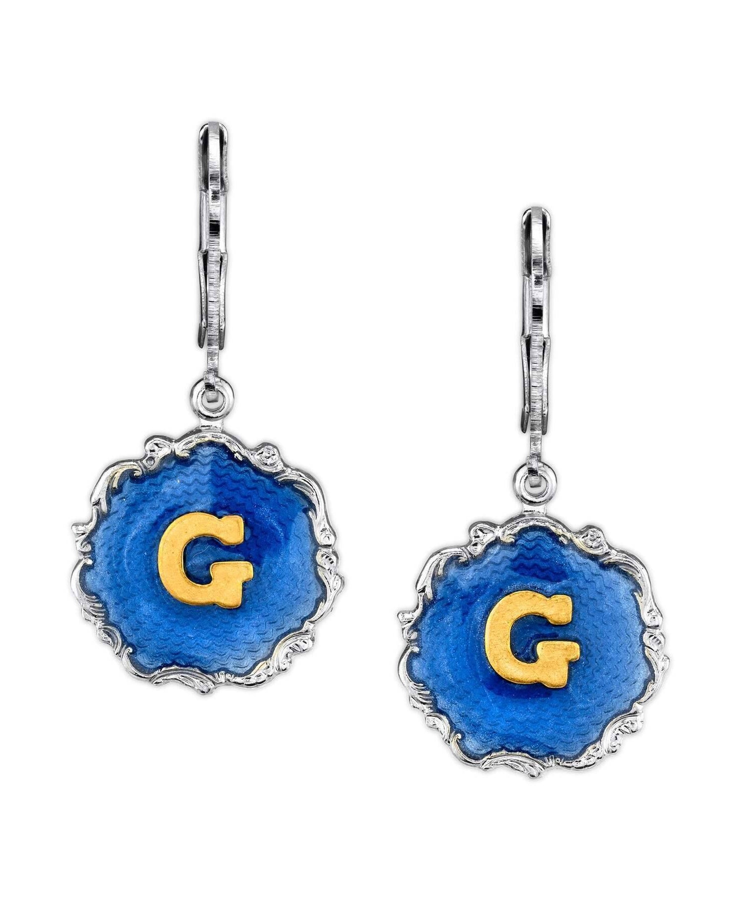 1928 Jewelry Sunburst Blue Enamel Initial Earrings