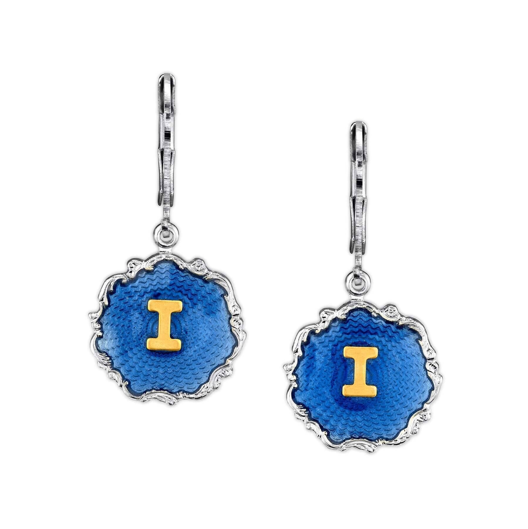 1928 Jewelry Sunburst Blue Enamel Initial Earrings