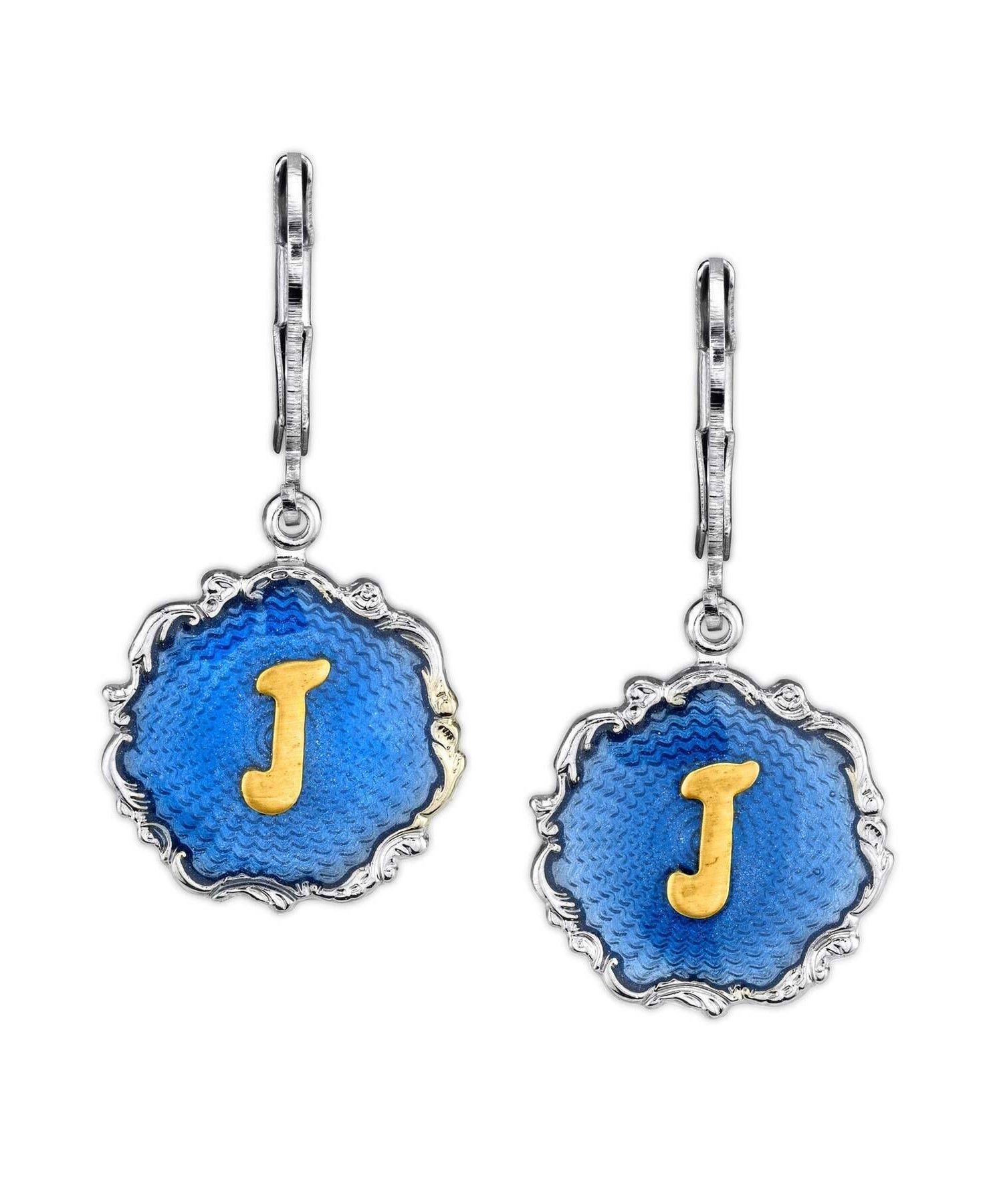 1928 Jewelry Sunburst Blue Enamel Initial Earrings