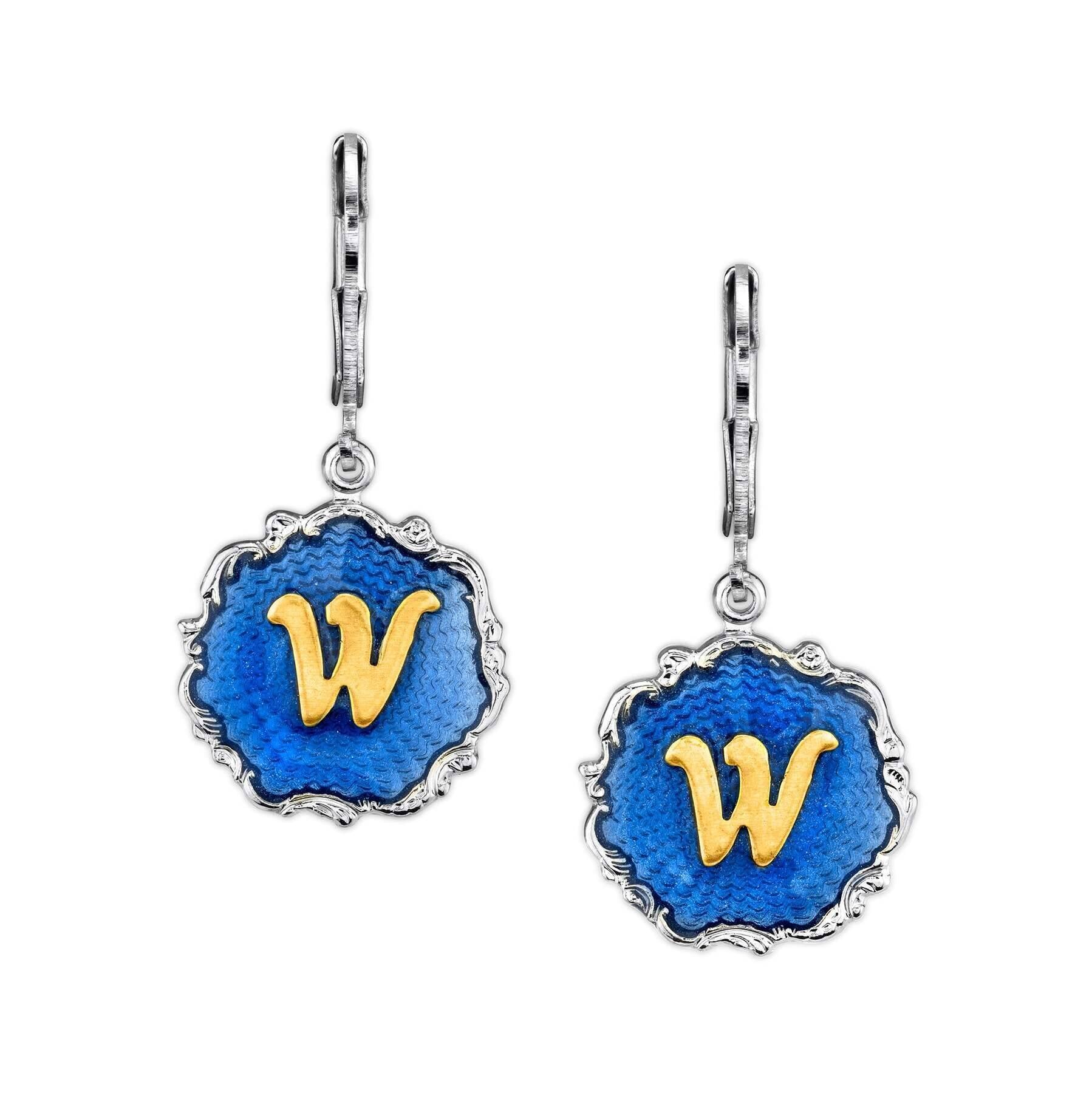 1928 Jewelry Sunburst Blue Enamel Initial Earrings