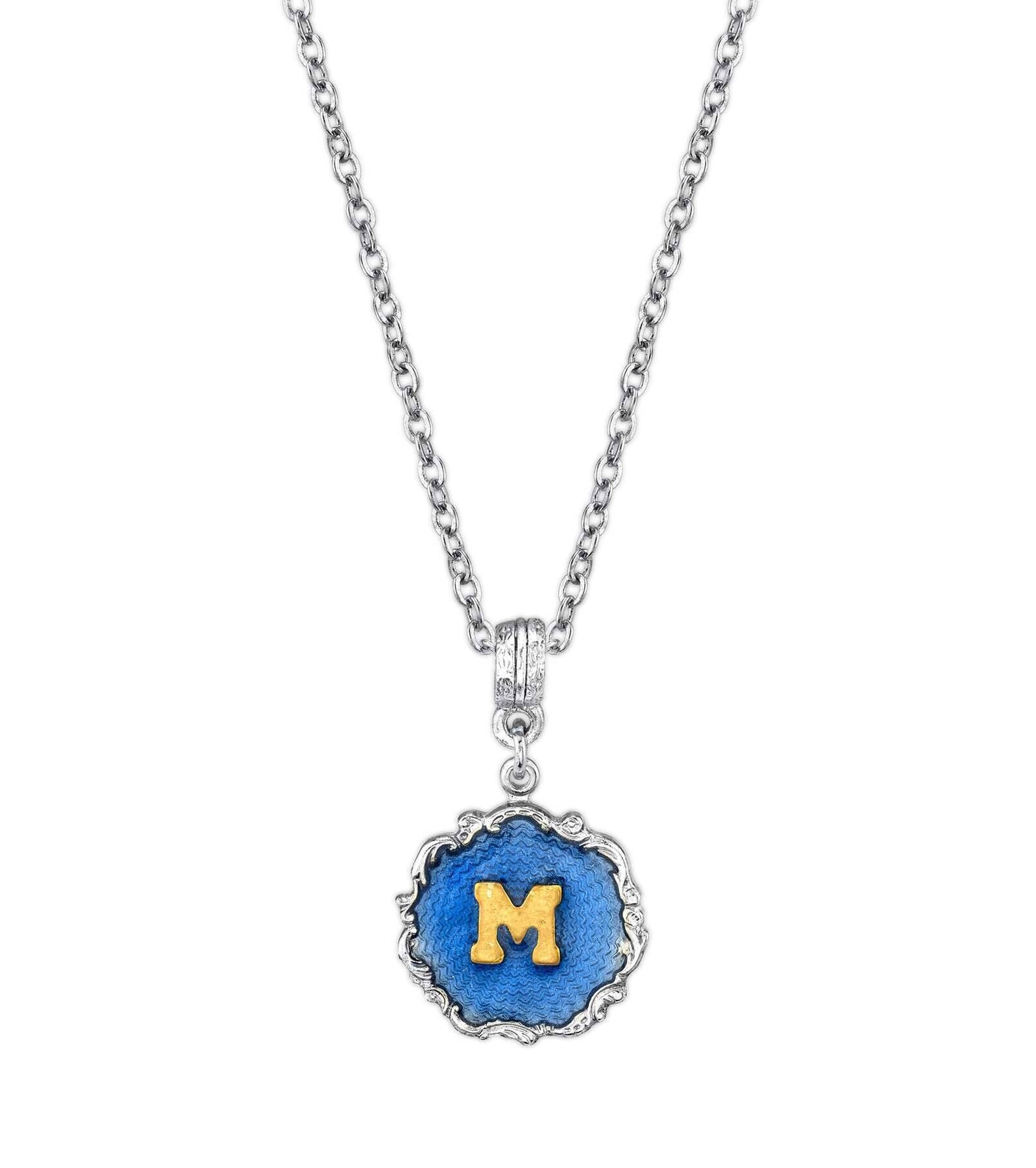 1928 Jewelry Sunburst Blue Enamel Initial Necklace 16" + 3" Extender