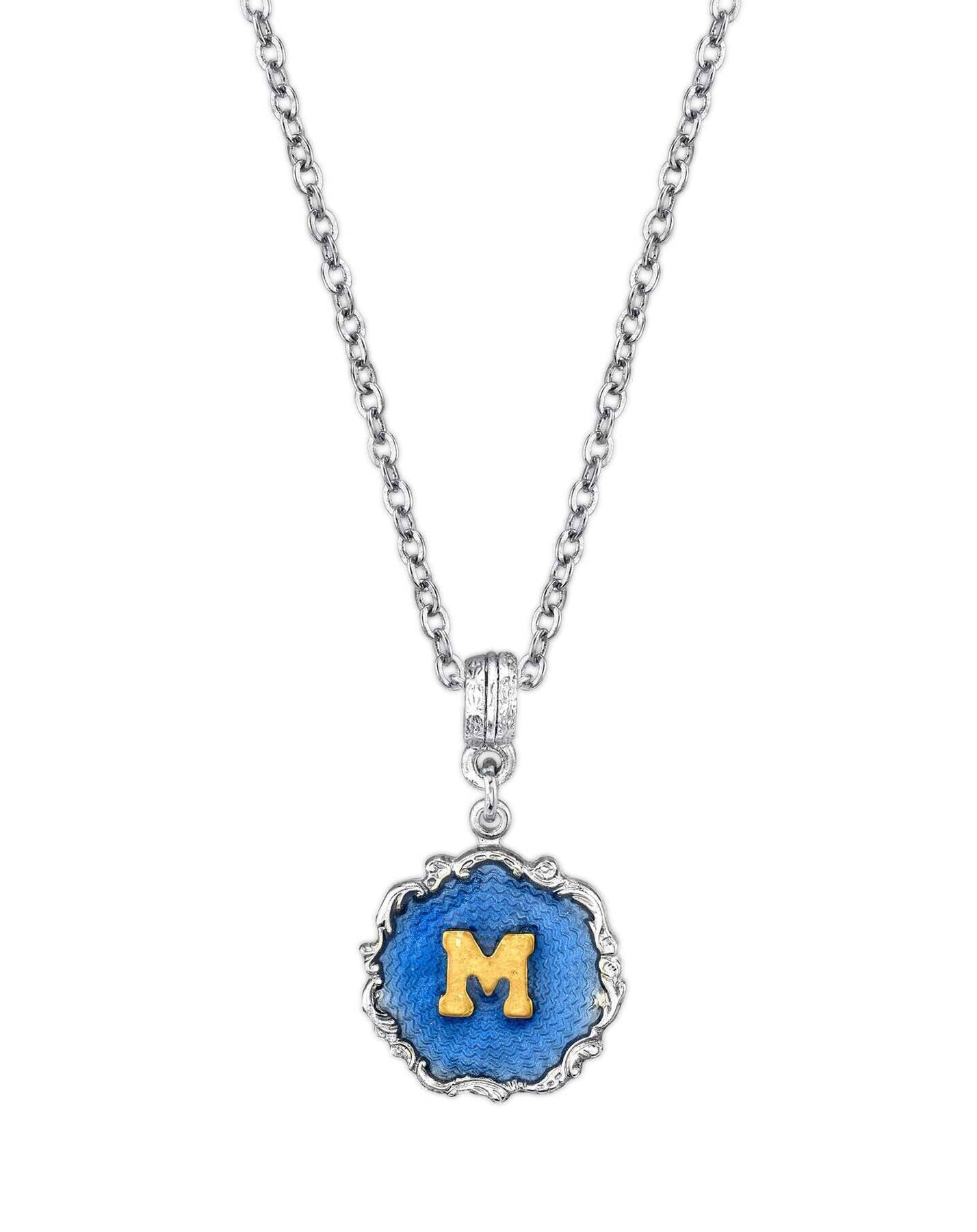 1928 Jewelry Sunburst Blue Enamel Initial Necklace 16" + 3" Extender