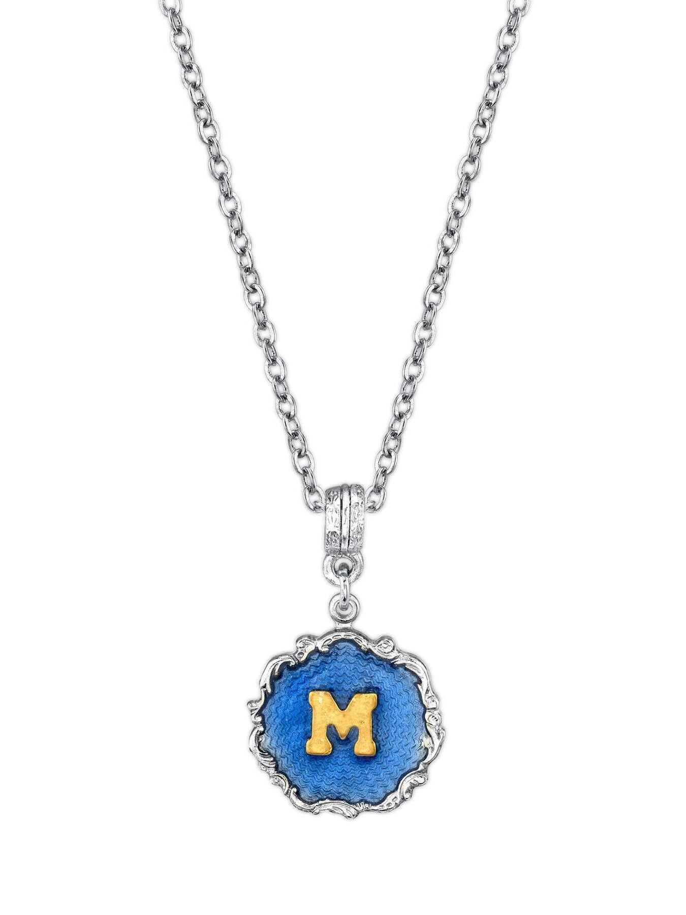 1928 Jewelry Sunburst Blue Enamel Initial Necklace 16" + 3" Extender