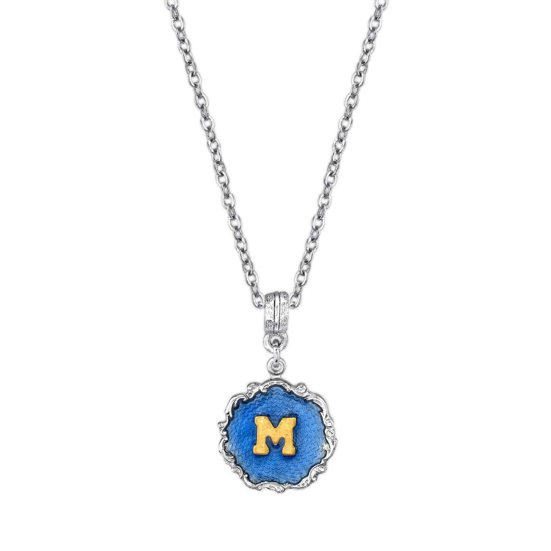 1928 Jewelry Sunburst Blue Enamel Initial Necklace 16" + 3" Extender