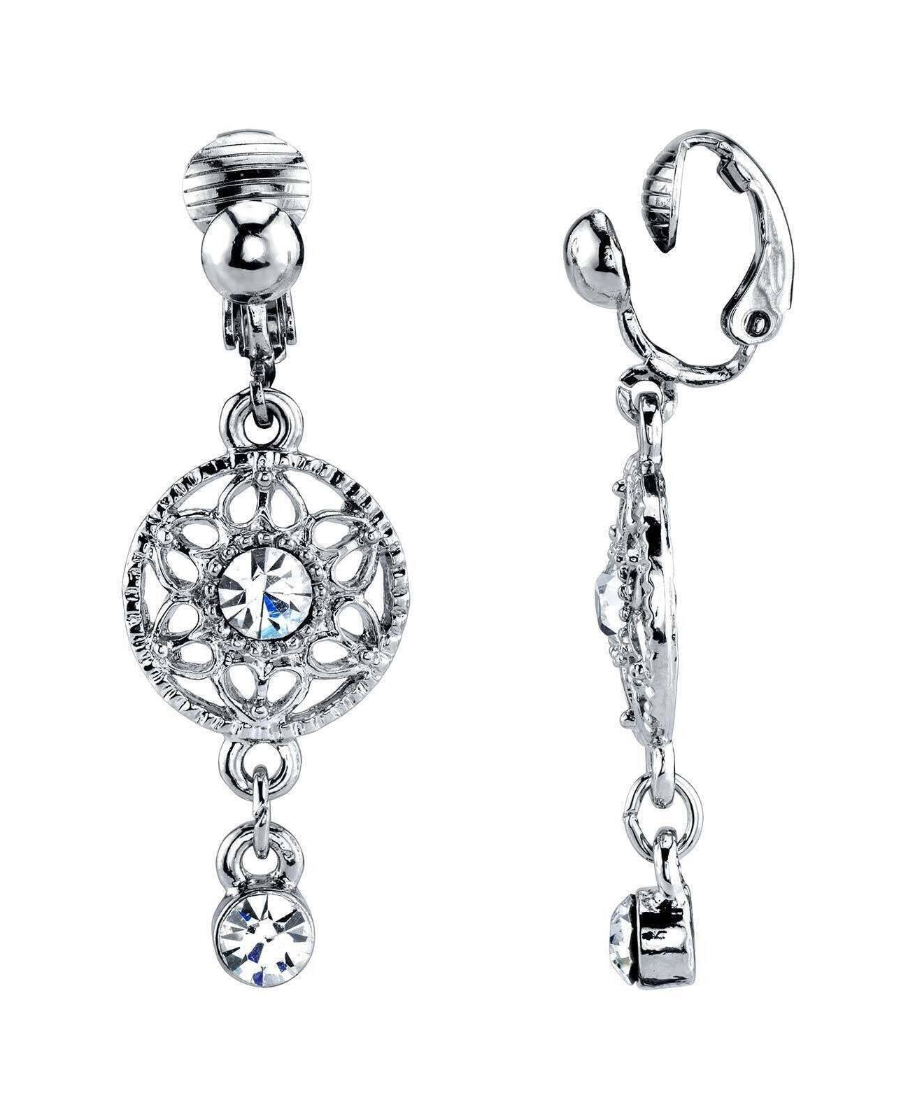 1928 Jewelry Crystal Clip On Drop Earrings