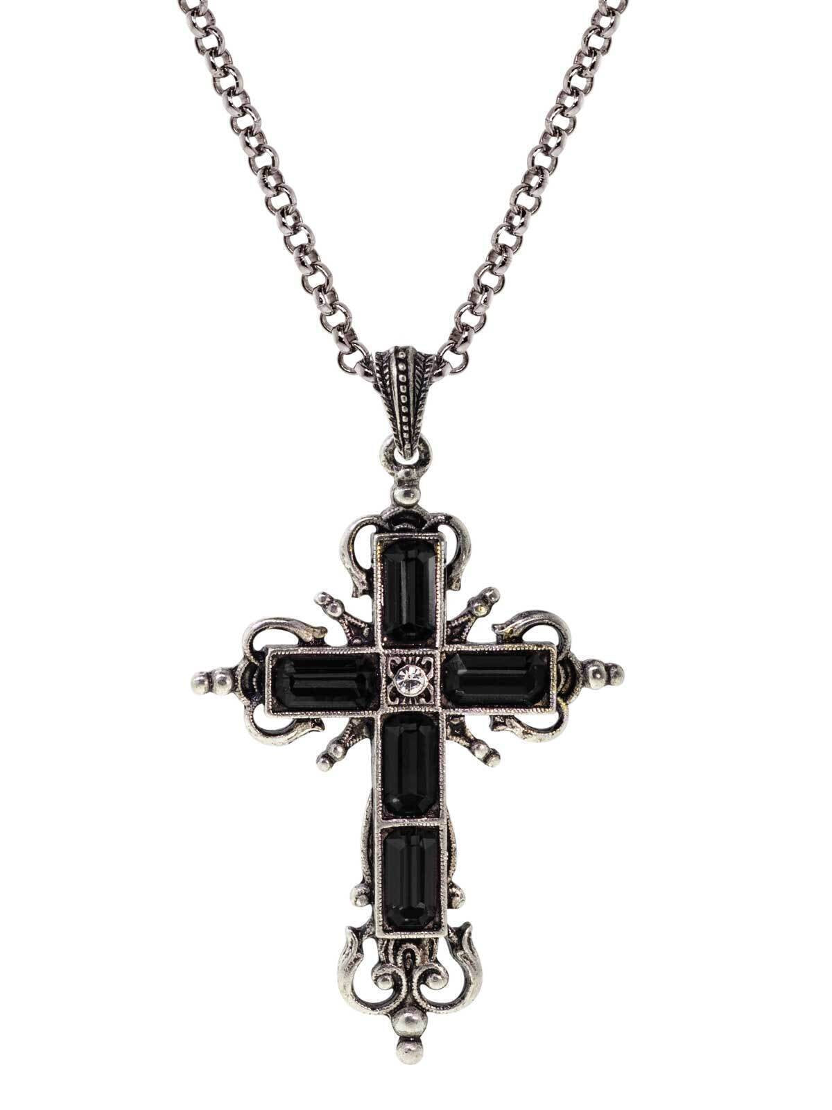 Symbols Of Faith Octagon Crystal Cross Pendant Necklace 18"