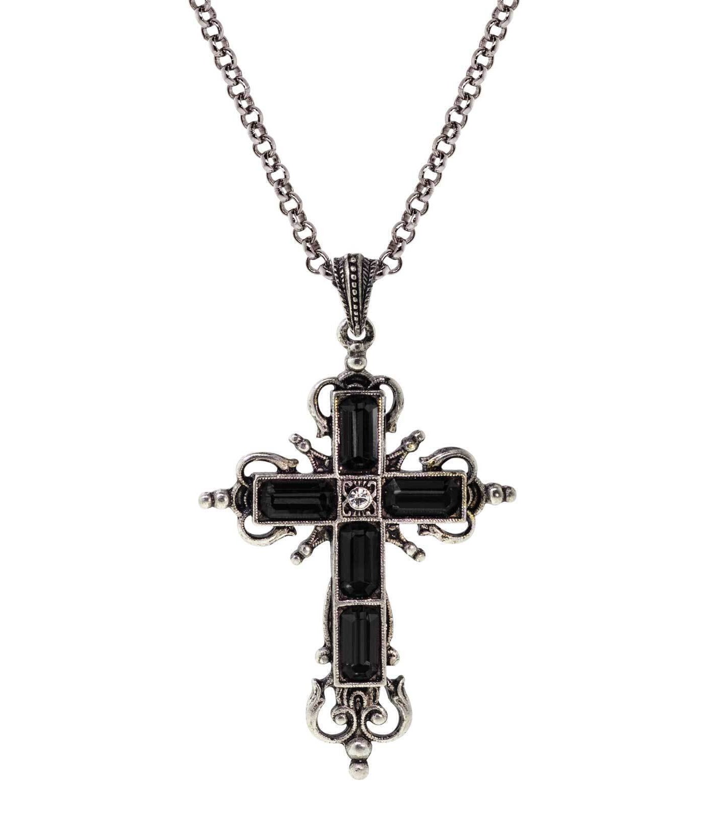 Symbols Of Faith Octagon Crystal Cross Pendant Necklace 18"