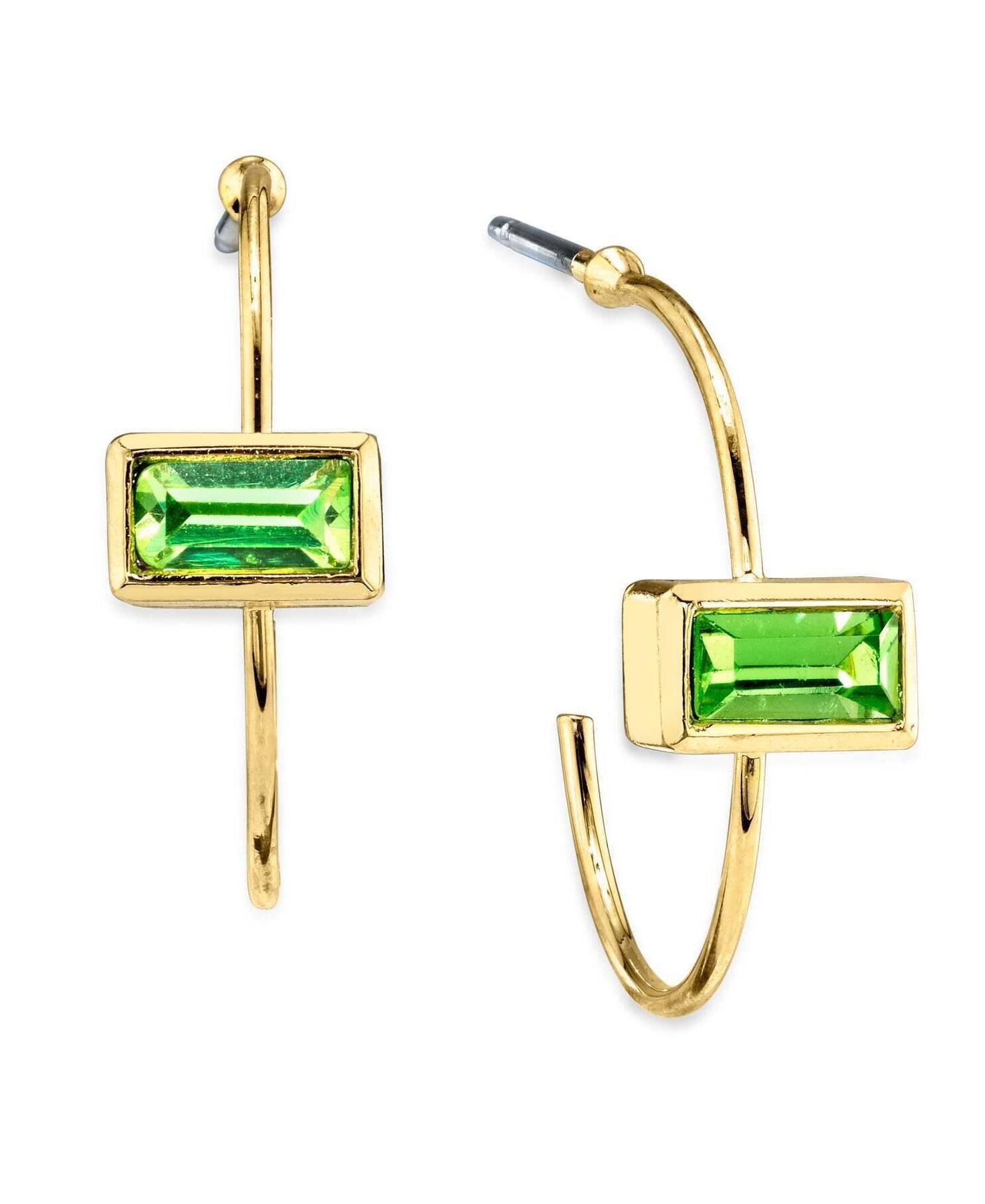 1928 Jewelry Rectangle Crystal Open Hoop Stainless Steel Post Earrings