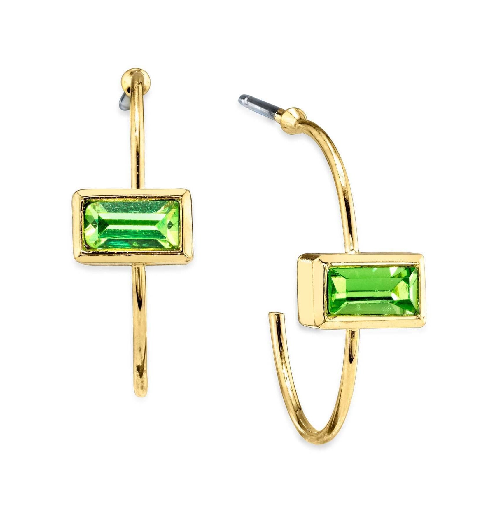 1928 Jewelry Rectangle Crystal Open Hoop Stainless Steel Post Earrings