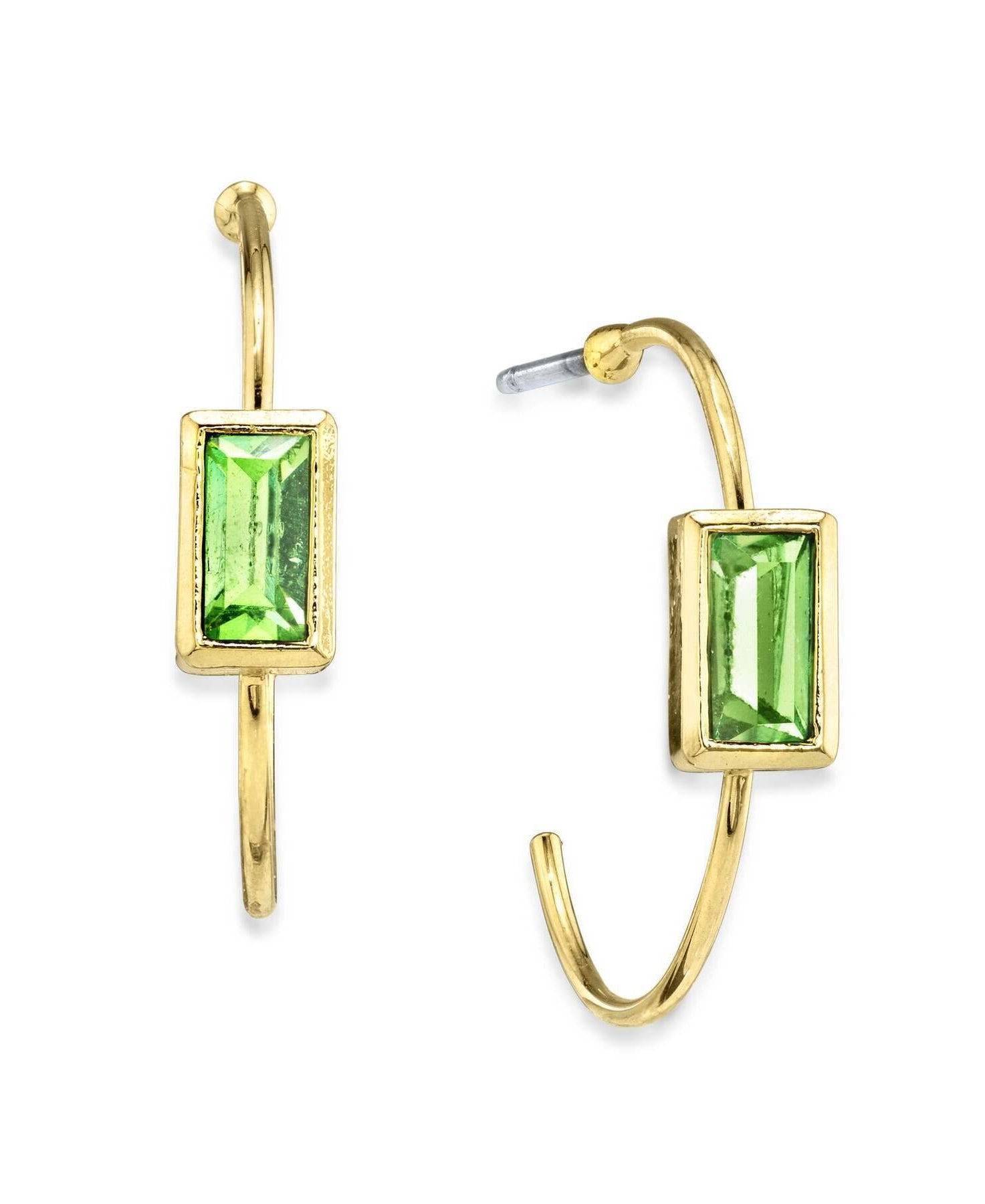 1928 Jewelry Square Crystal Open Hoop Stainless Steel Post Earrings