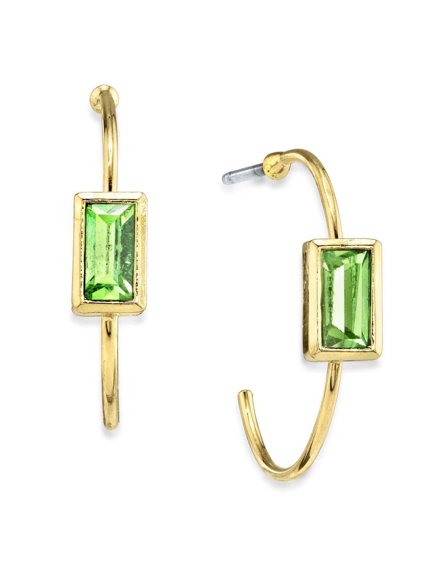 1928 Jewelry Square Crystal Open Hoop Stainless Steel Post Earrings