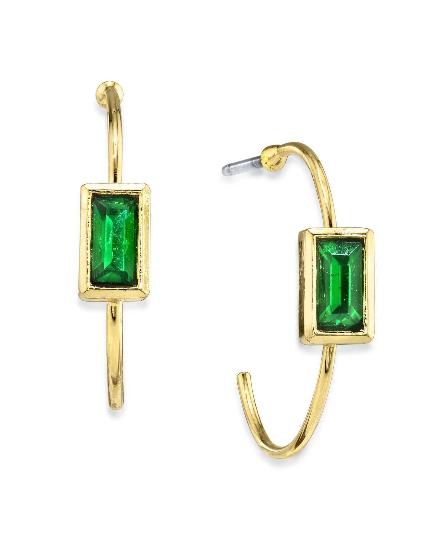 1928 Jewelry Square Crystal Open Hoop Stainless Steel Post Earrings