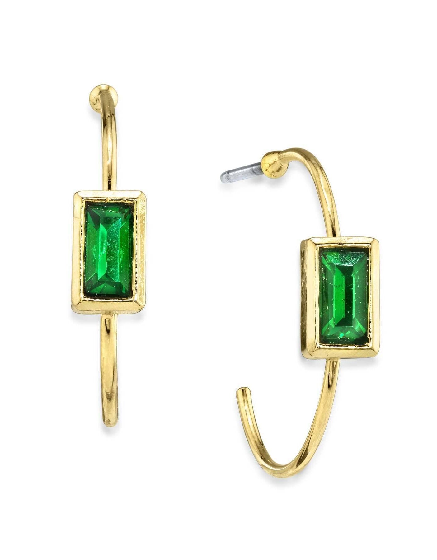 1928 Jewelry Square Crystal Open Hoop Stainless Steel Post Earrings