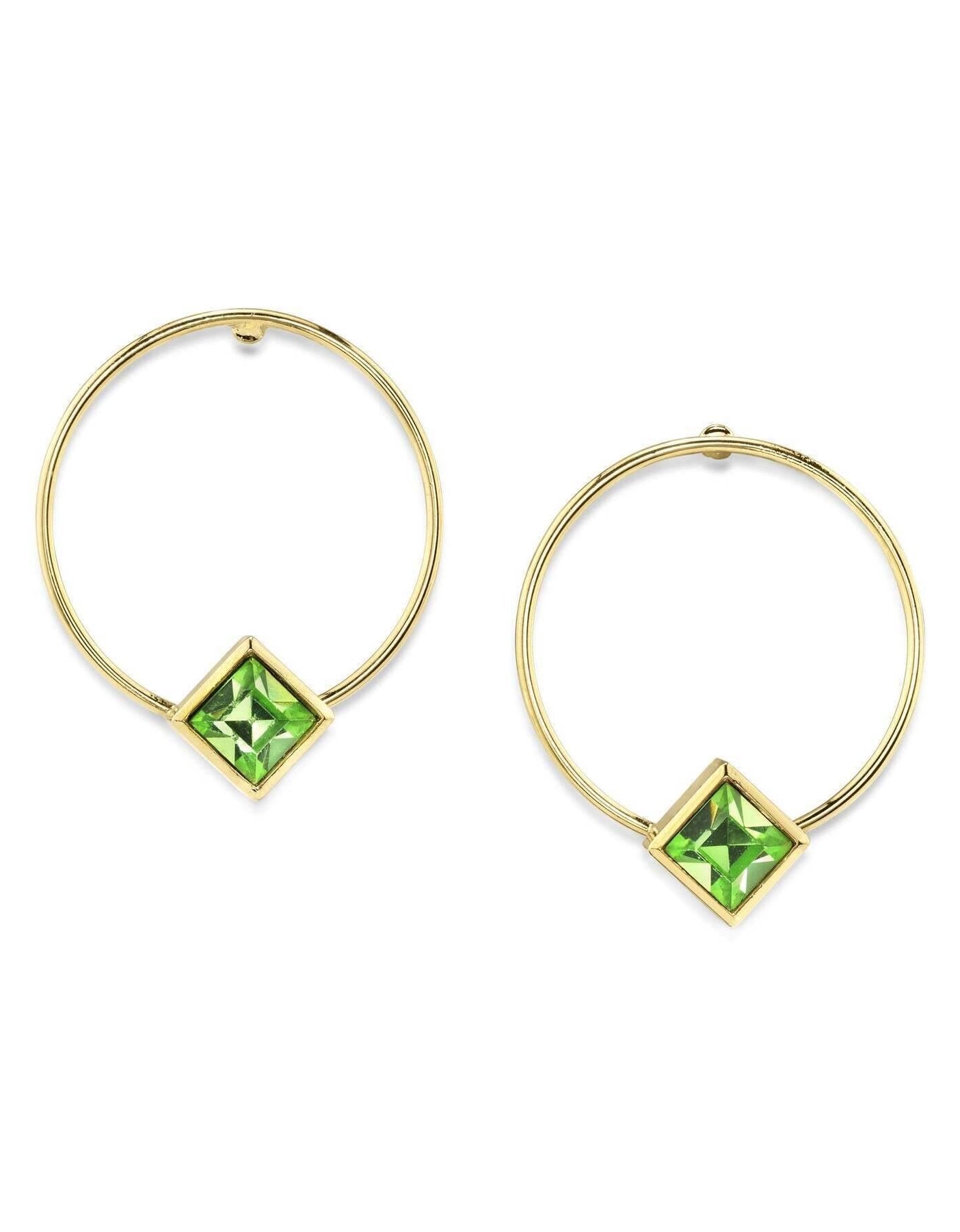 1928 Jewelry Diamond Shape Crystal Stainless Steel Dainty Round Hoop Post Earrings