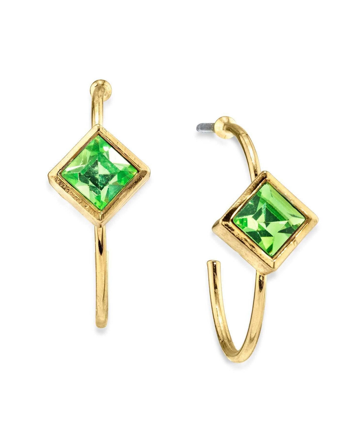 1928 Jewelry Diamond Shape Crystal Open Hoop Stainless Steel Post Earrings