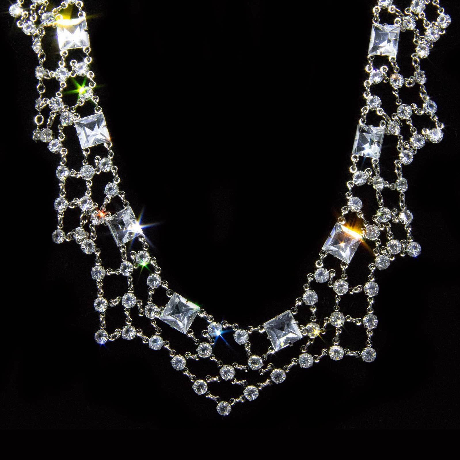 1928 Jewelry Vintage Austrian Crystal Collar Necklace 12" + 3" Extender