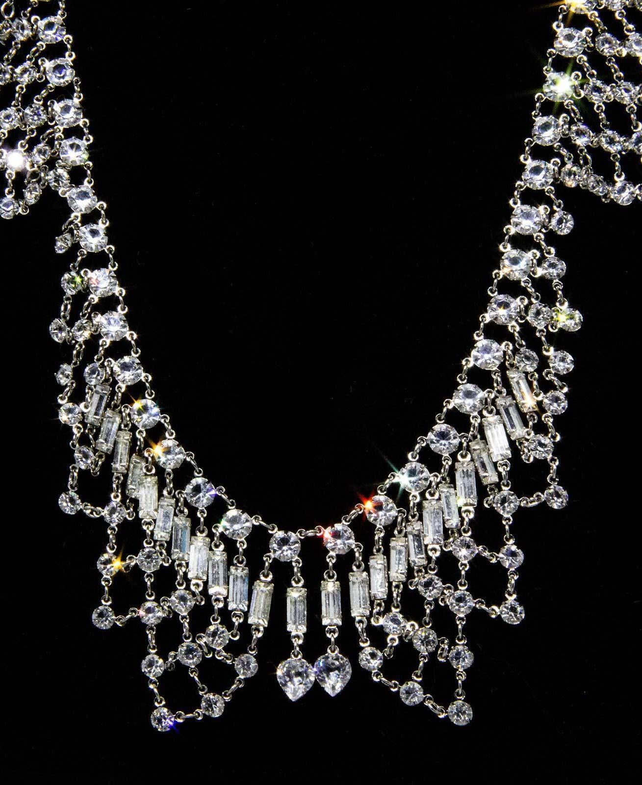 1928 Jewelry Vintage Austrian Crystal Bib Necklace 12 - 15" Adjustable