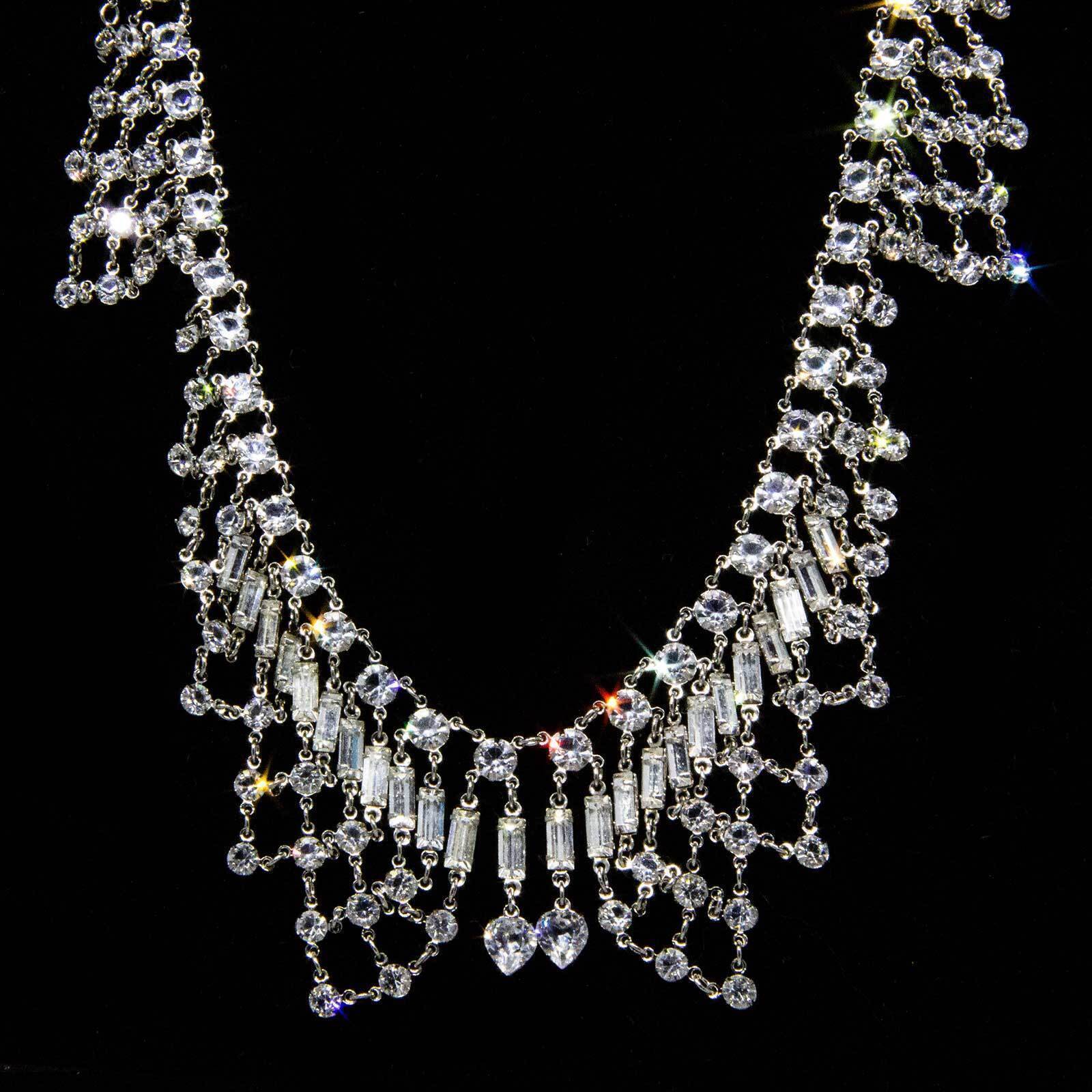 1928 Jewelry Vintage Austrian Crystal Bib Necklace 12 - 15" Adjustable