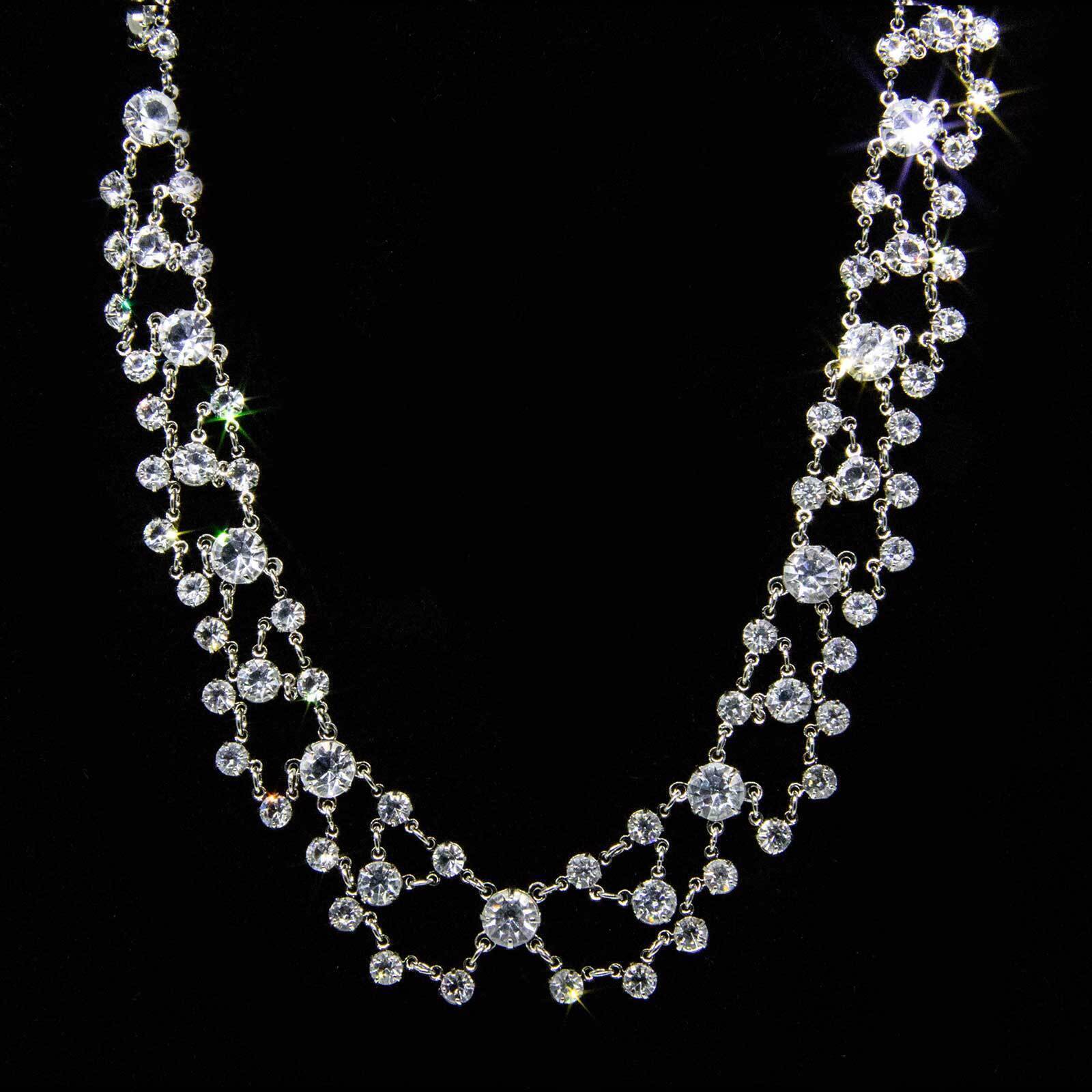 1928 Jewelry Round Vintage Austrian Crystal Collar Necklace 15"