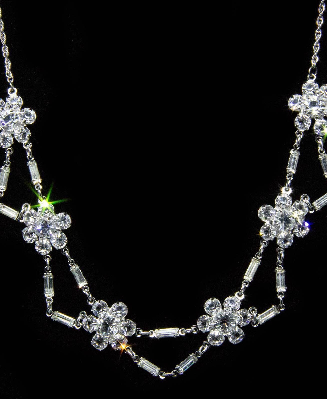 1928 Jewelry Vintage Austrian Crystal Flower Baguette Necklace 15"