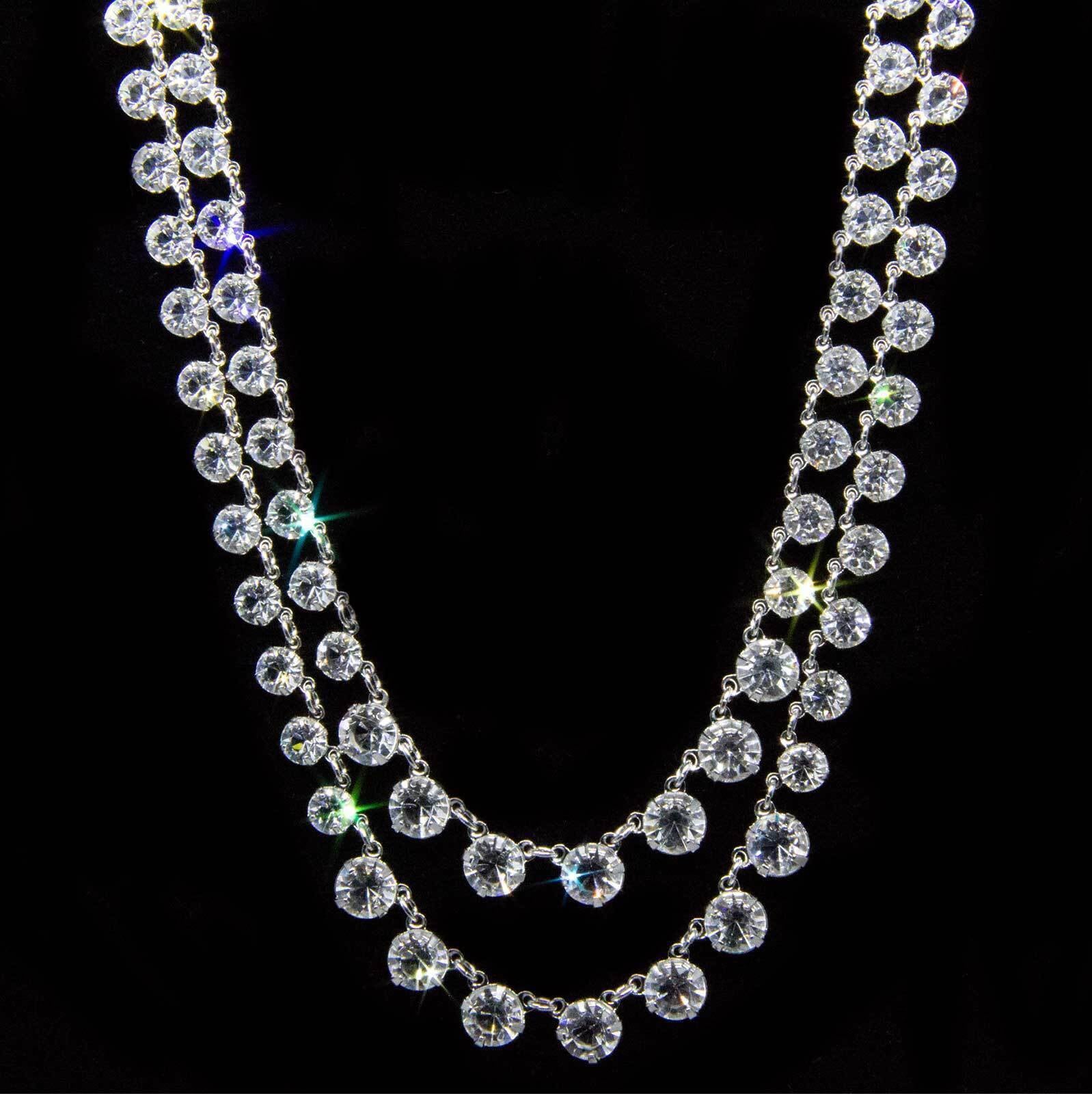 1928 Jewelry Vintage Austrian Crystal Double Strand Necklace 12.5" + 3" Extender